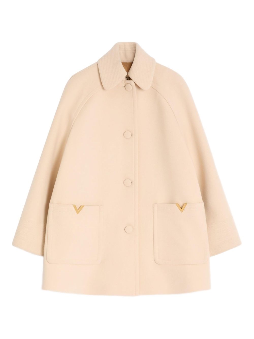 Valentino Wool Coat With Rounded Collar And Pockets In Neutral