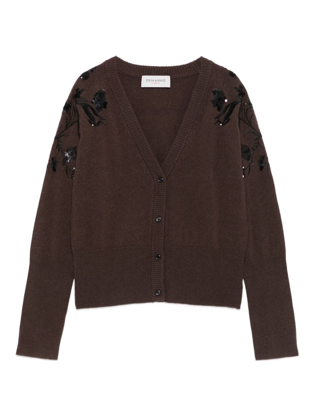 Ermanno V-necked Cardigan In Brown