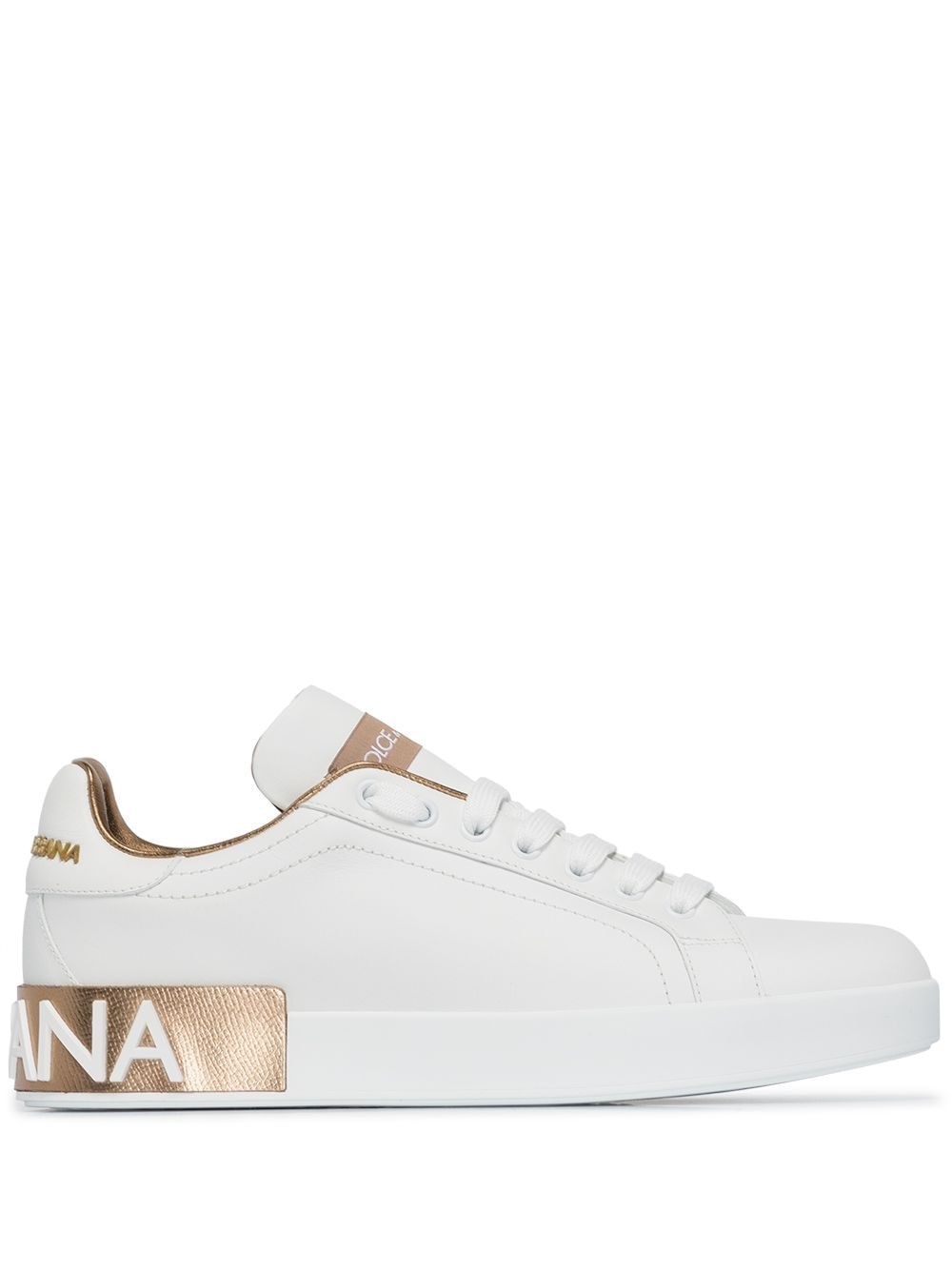 Dolce & Gabbana Women White Nappa Leather Portofino Sneakers In Gold