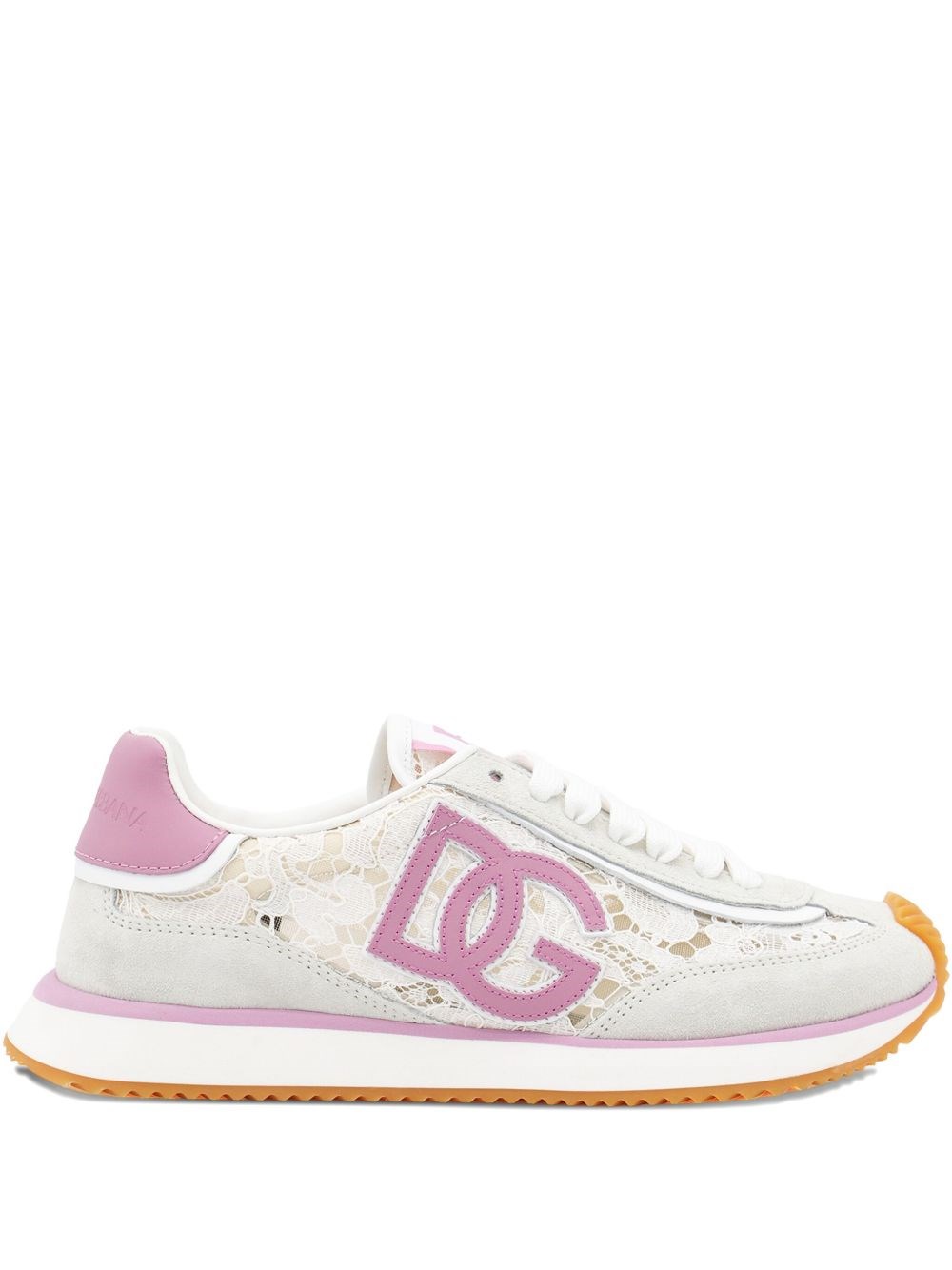 Dolce & Gabbana White Low Top With Lace Details And Dg Patch On The Side In Pink