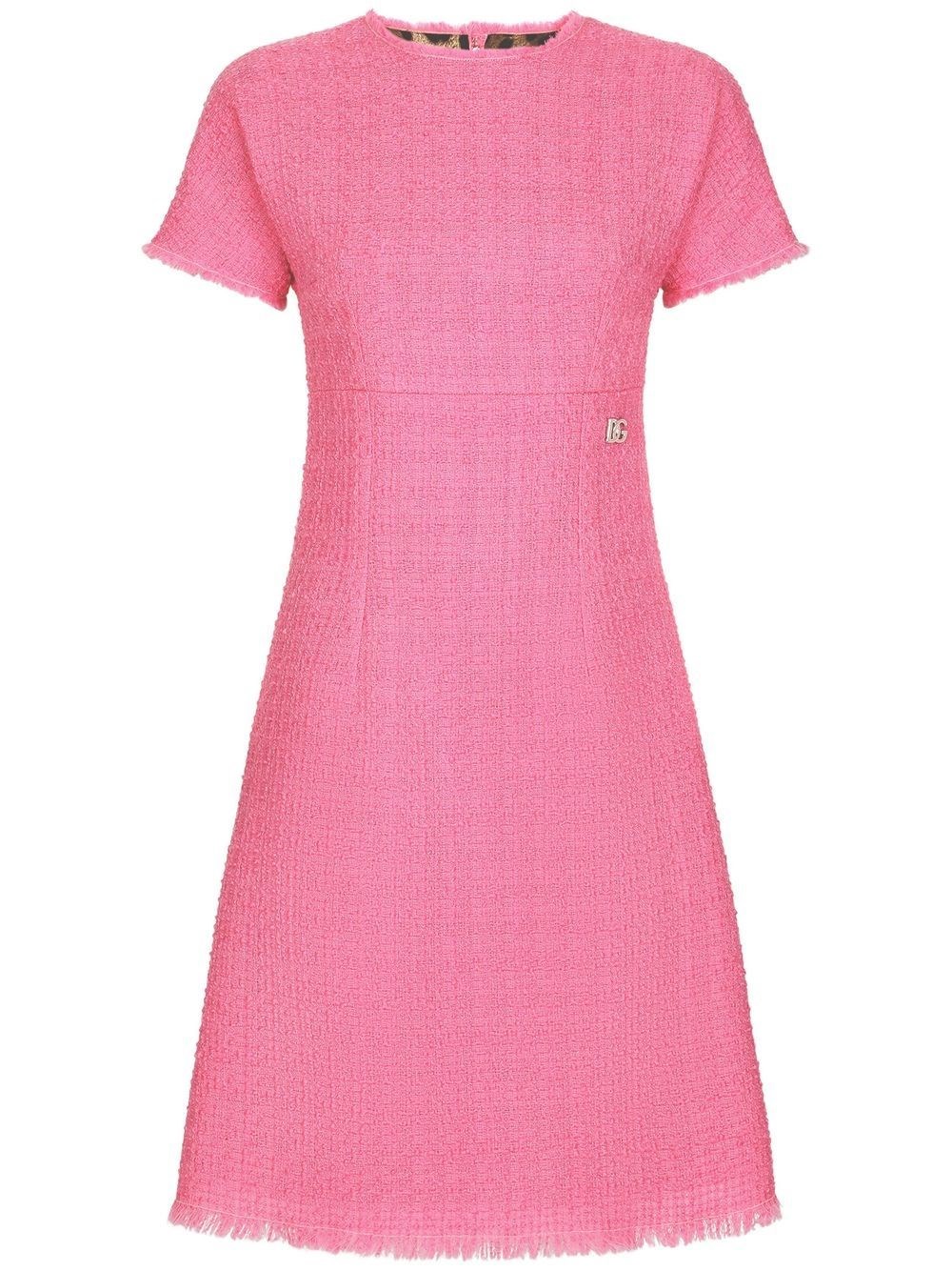 Dolce & Gabbana Raschel Tweed Calf-length Dress With Logo In Pink