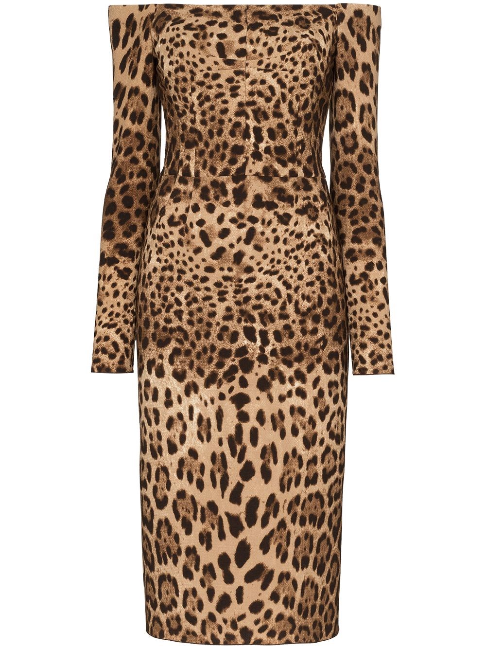 Dolce & Gabbana Animal Print Fitted Silhouette Midi Dress In Brown