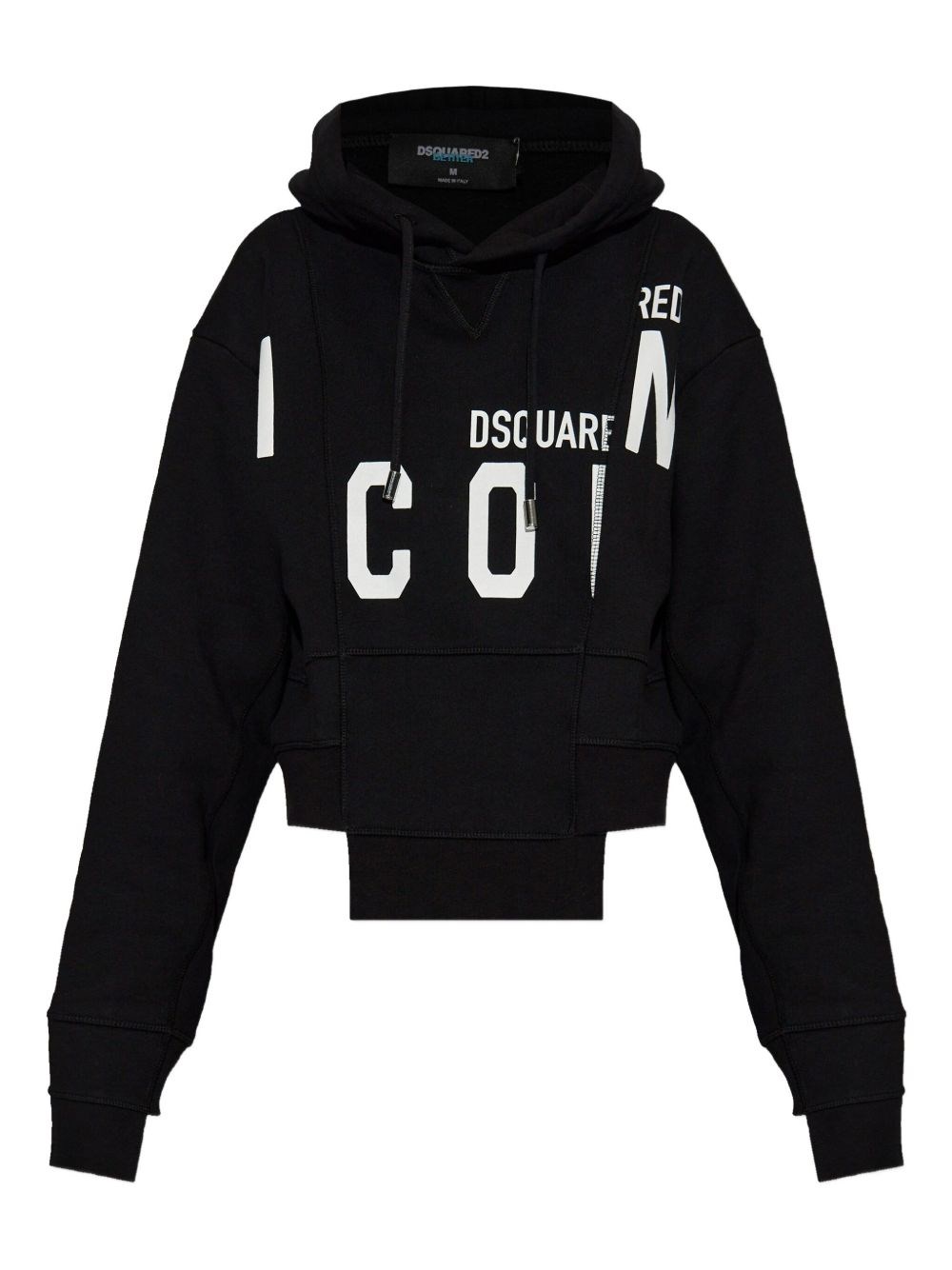Dsquared2 Asymmetric Hem Cropped Hoodie Drawstring In Black