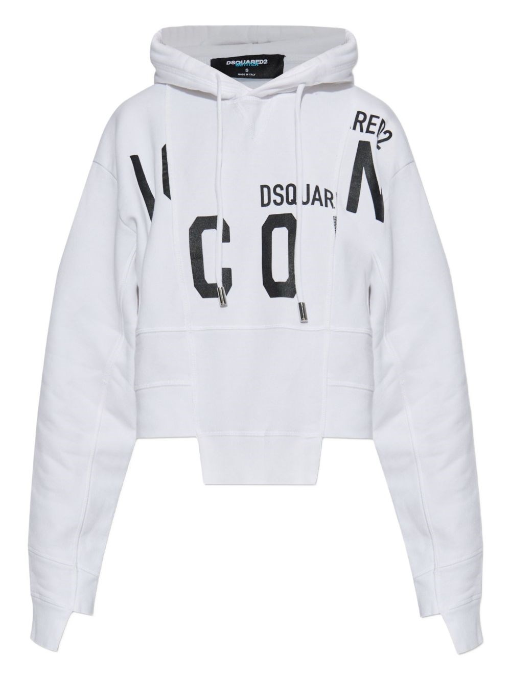 Dsquared2 Asymmetric Hem Cropped Hoodie Drawstring In White