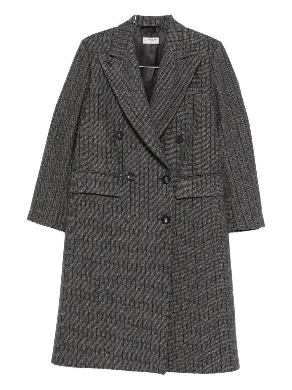 Alberto Biani Double-breasted Wool Blend Coat Stripes In Gray