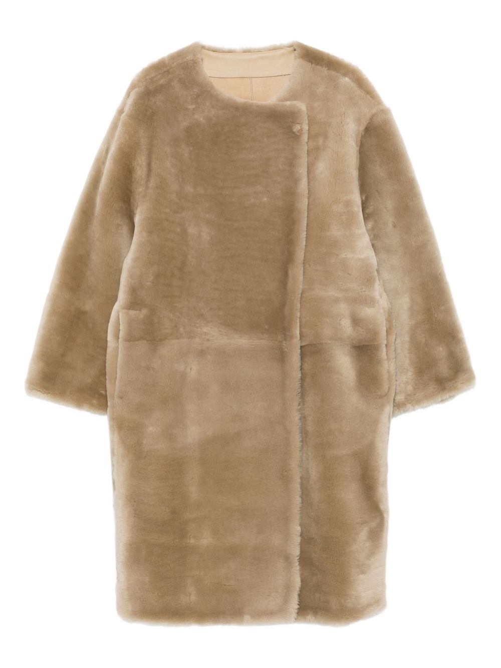Totême Knee Length Shearling Coat And Pockets In Neutral