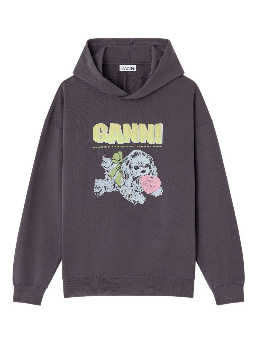 Ganni Isoli Oversized Hoodie With Graphic Puppy Print In Purple