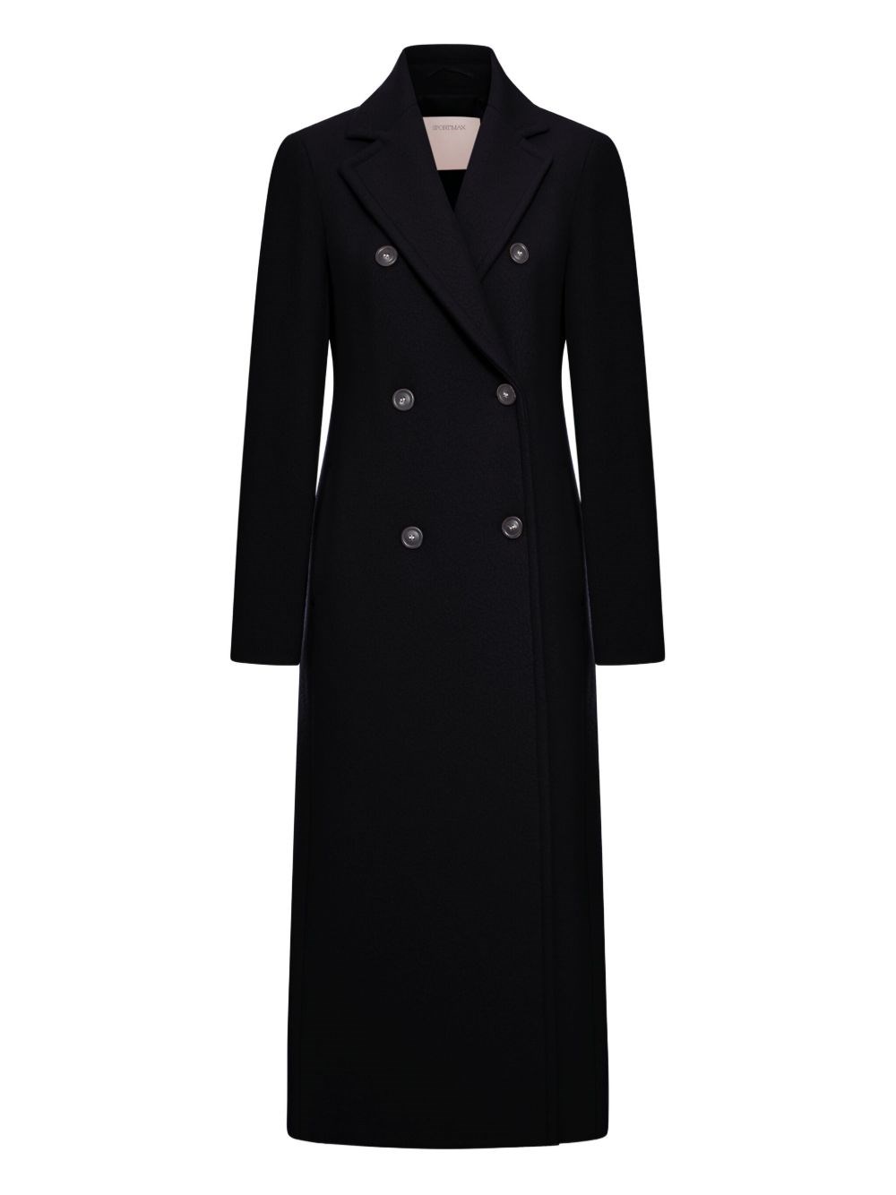 Sportmax Long Double-breasted Wool Coat Featuring Belt In Black
