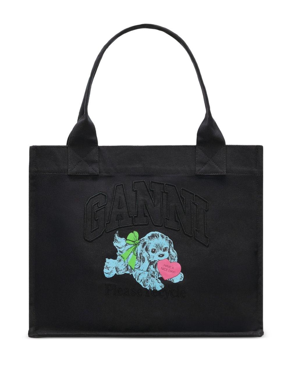 Ganni Recycled Cotton Large Tote Bag In Gray