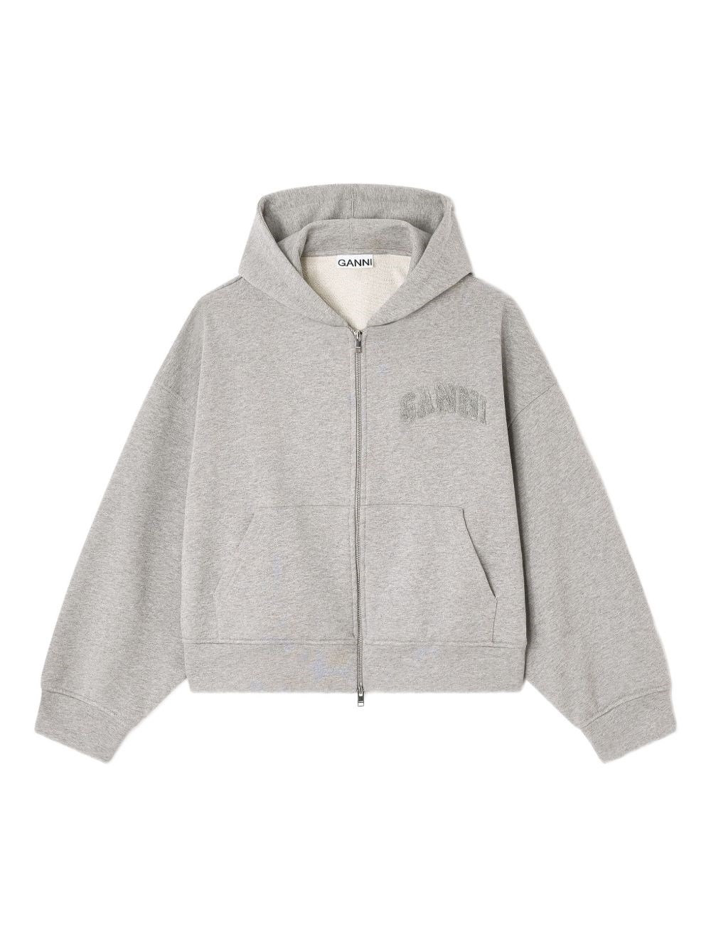 Ganni Cotton Zip-up Hoodie Featuring Pockets In Gray