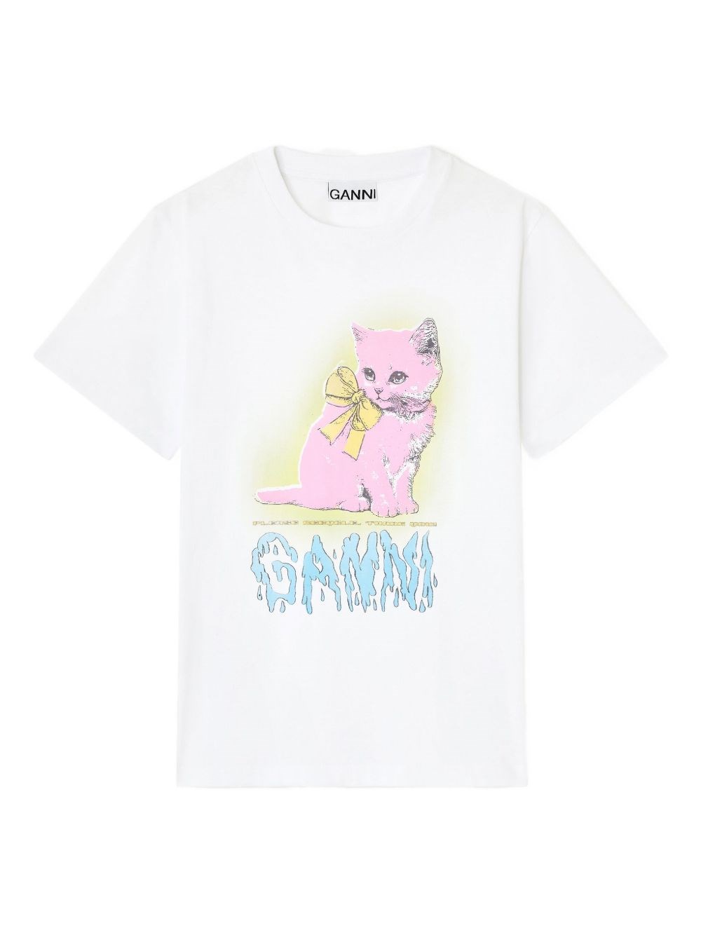 Ganni Organic Cotton T-shirt Featuring Kitty Graphic In White