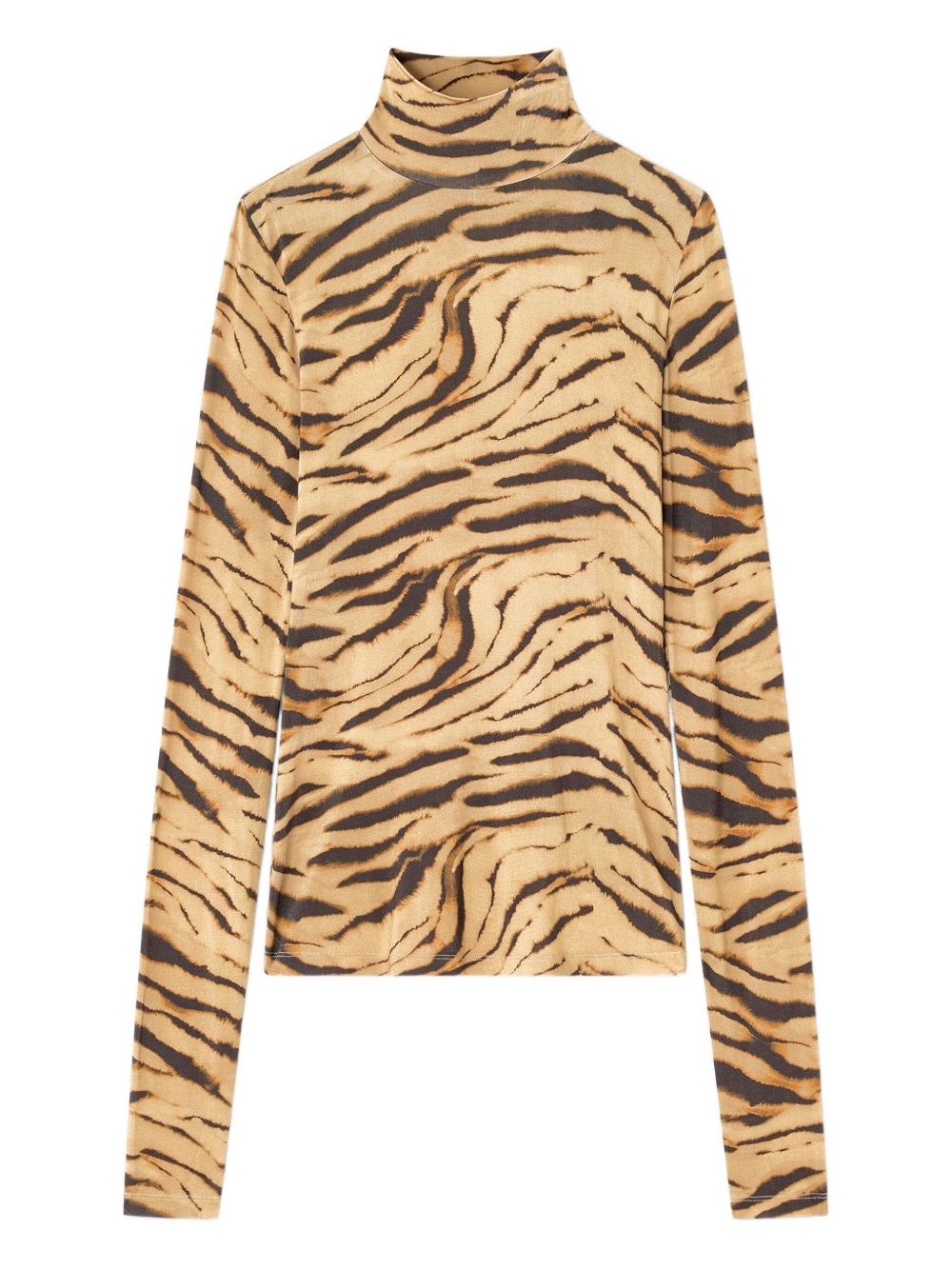 Ganni Tiger Print Long Sleeve Turtleneck Knitwear In Multi