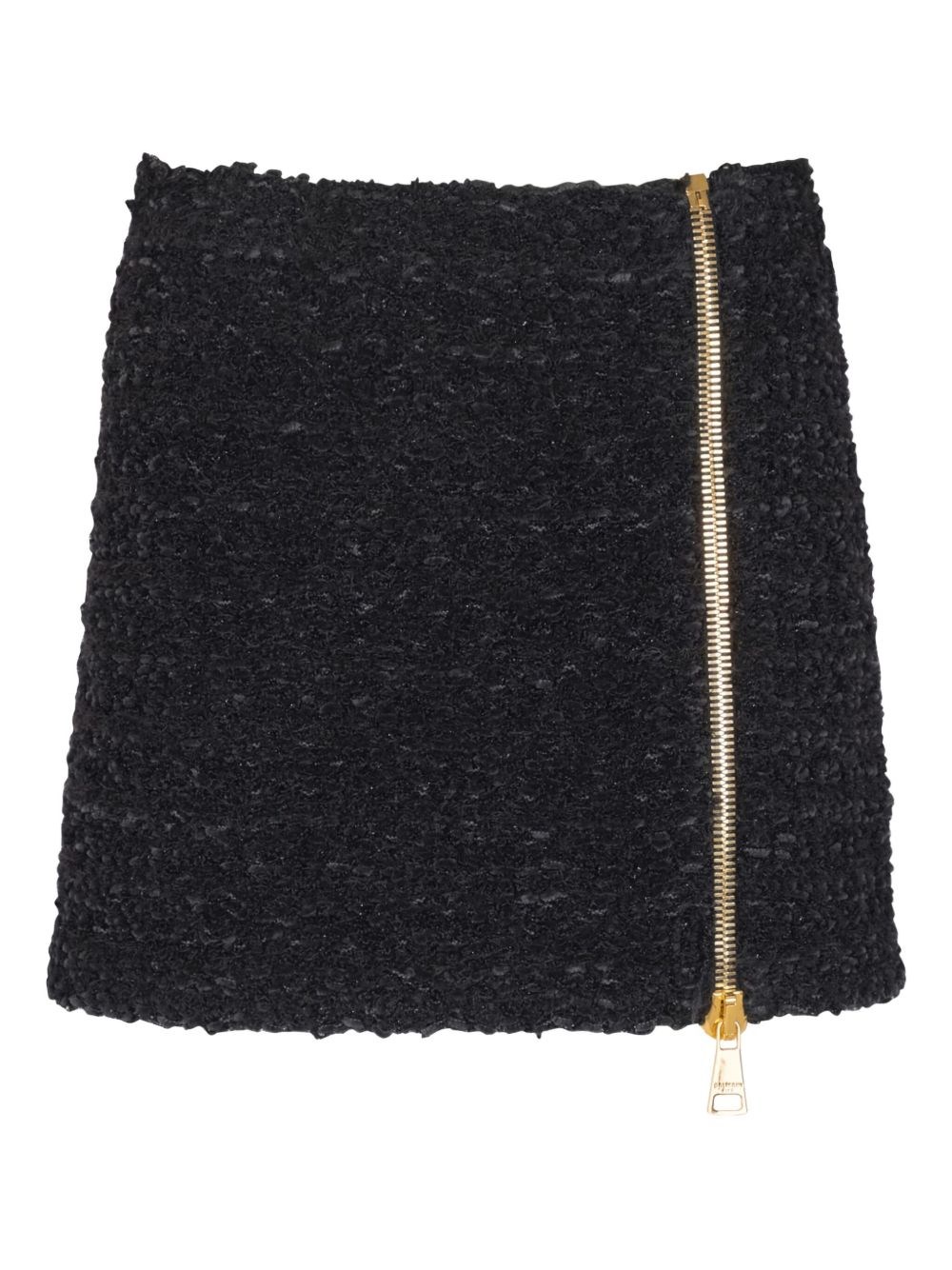 Balmain Short Zipped Tweed Skirt In Black