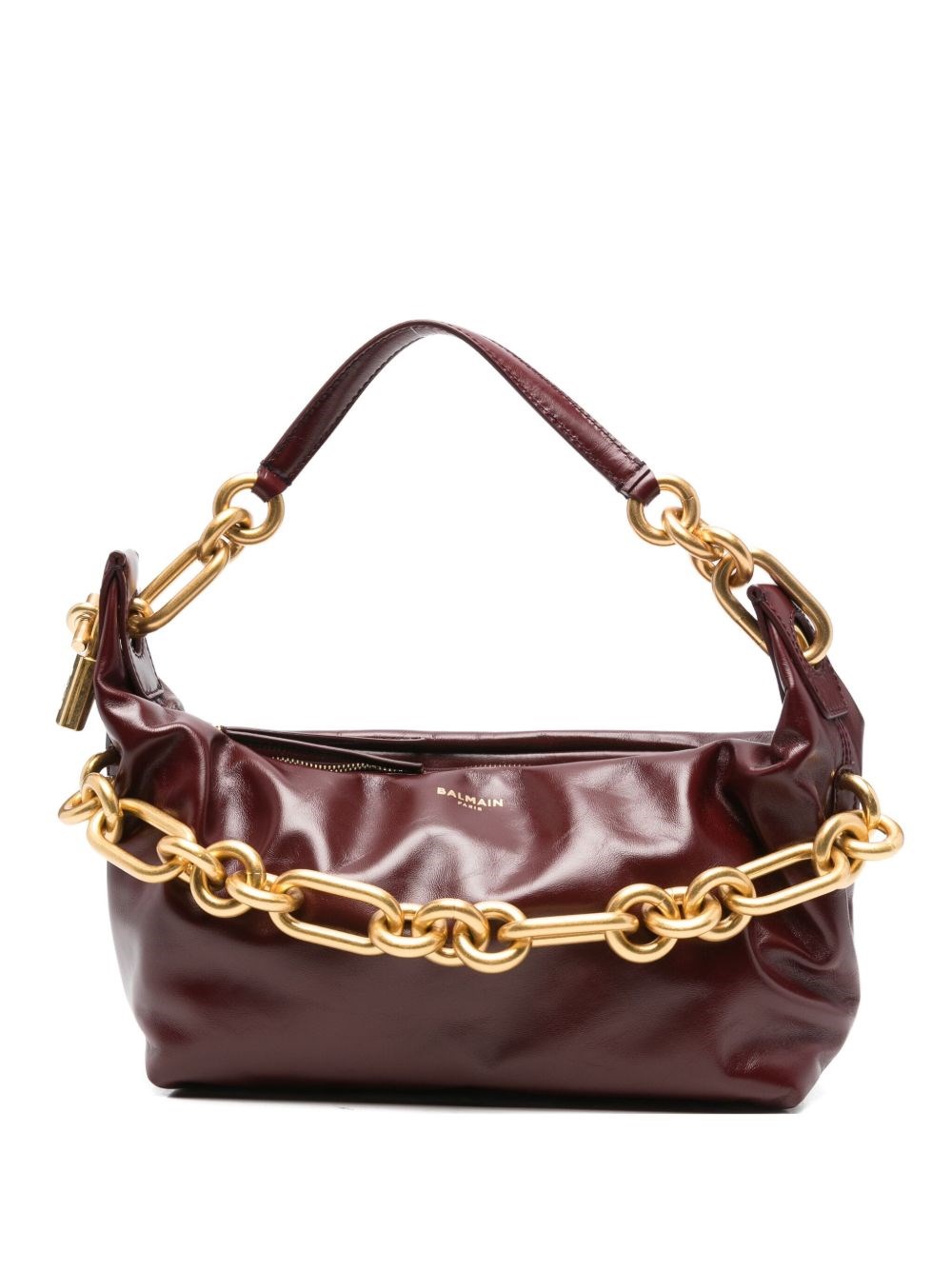 Balmain Medium Leather Shoulder Bag With Chain Strap In Red