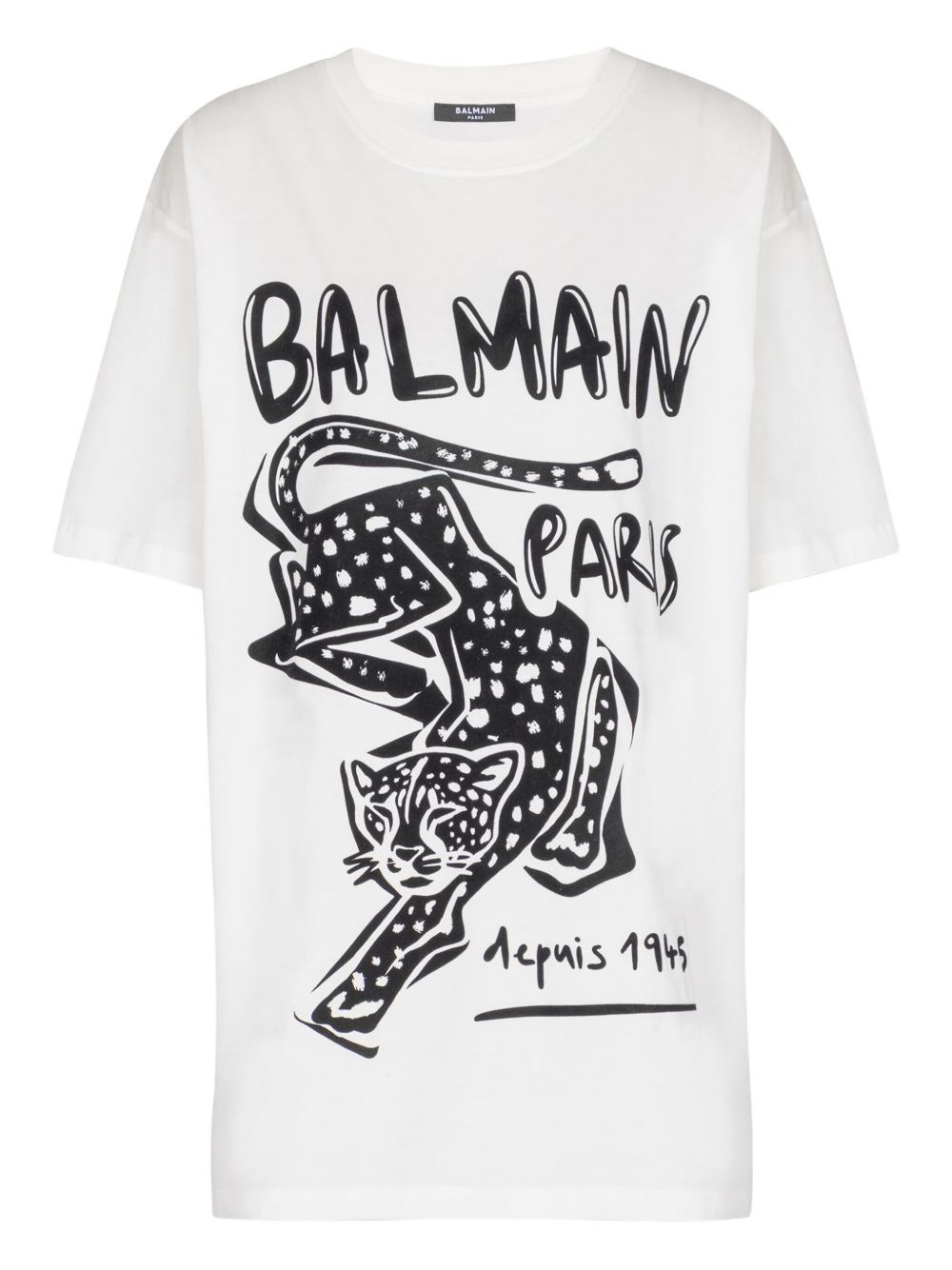Balmain Short-sleeved T-shirt With Leopard Print In White