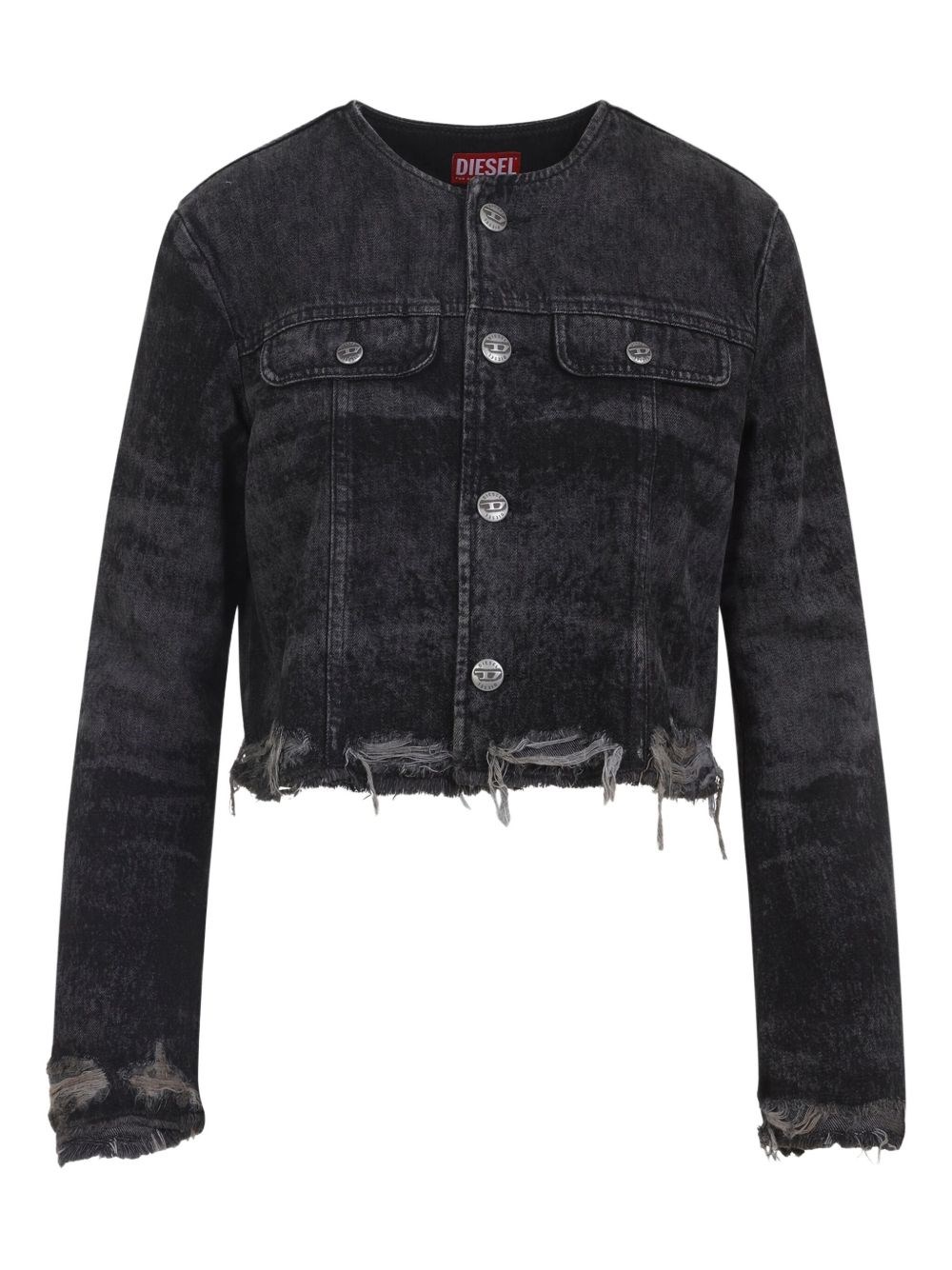Diesel Grey Jacket With Round Neck And Frayed Edges In Cotton Blend Woman In Blue