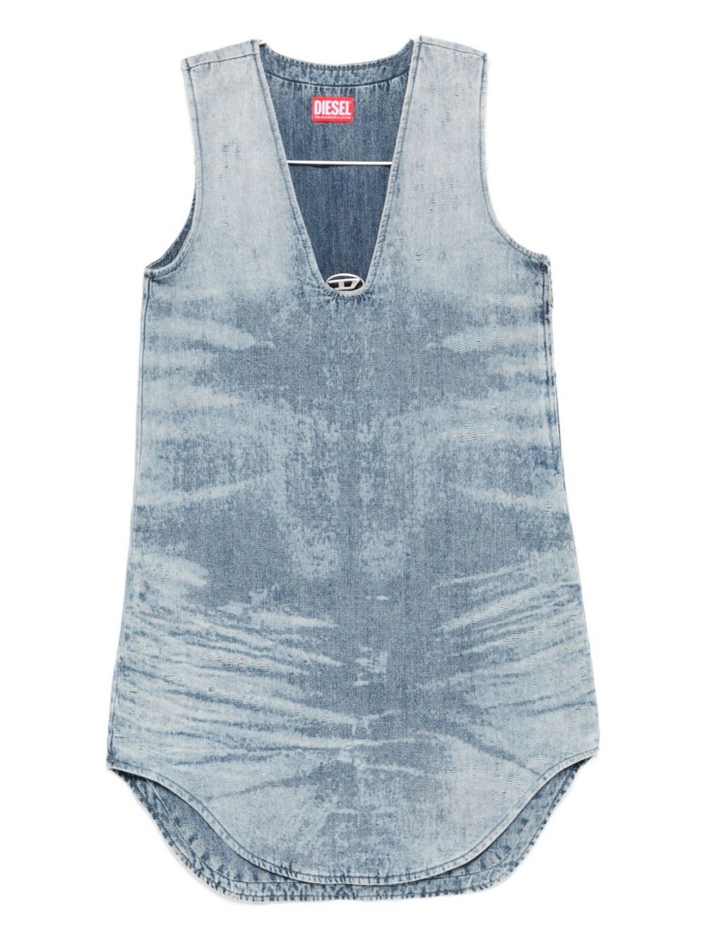 Diesel Sleeveless V-neck Distressed Denim Dress In Blue