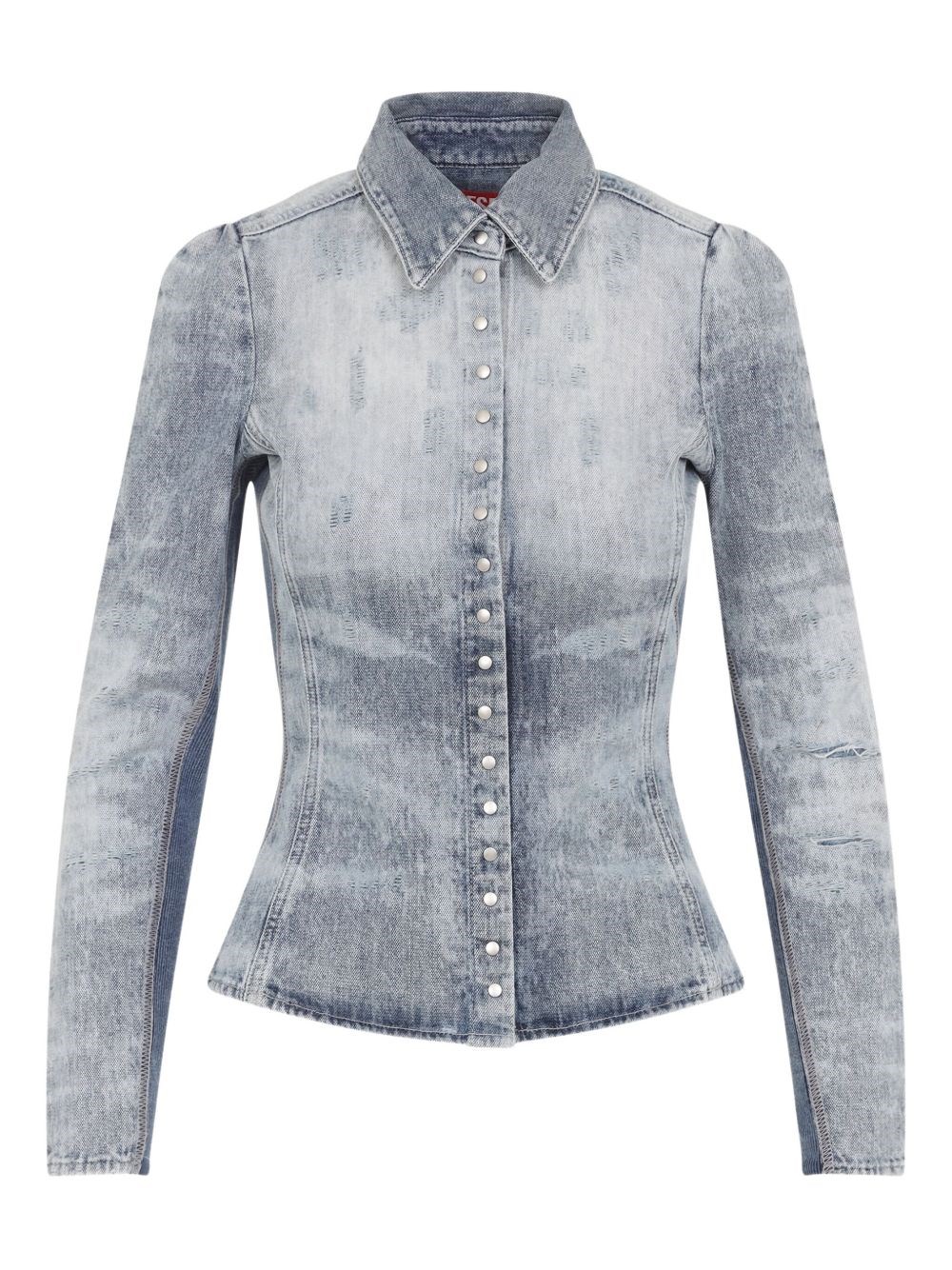 Diesel Distressed Long Sleeve Fitted Top In Blue