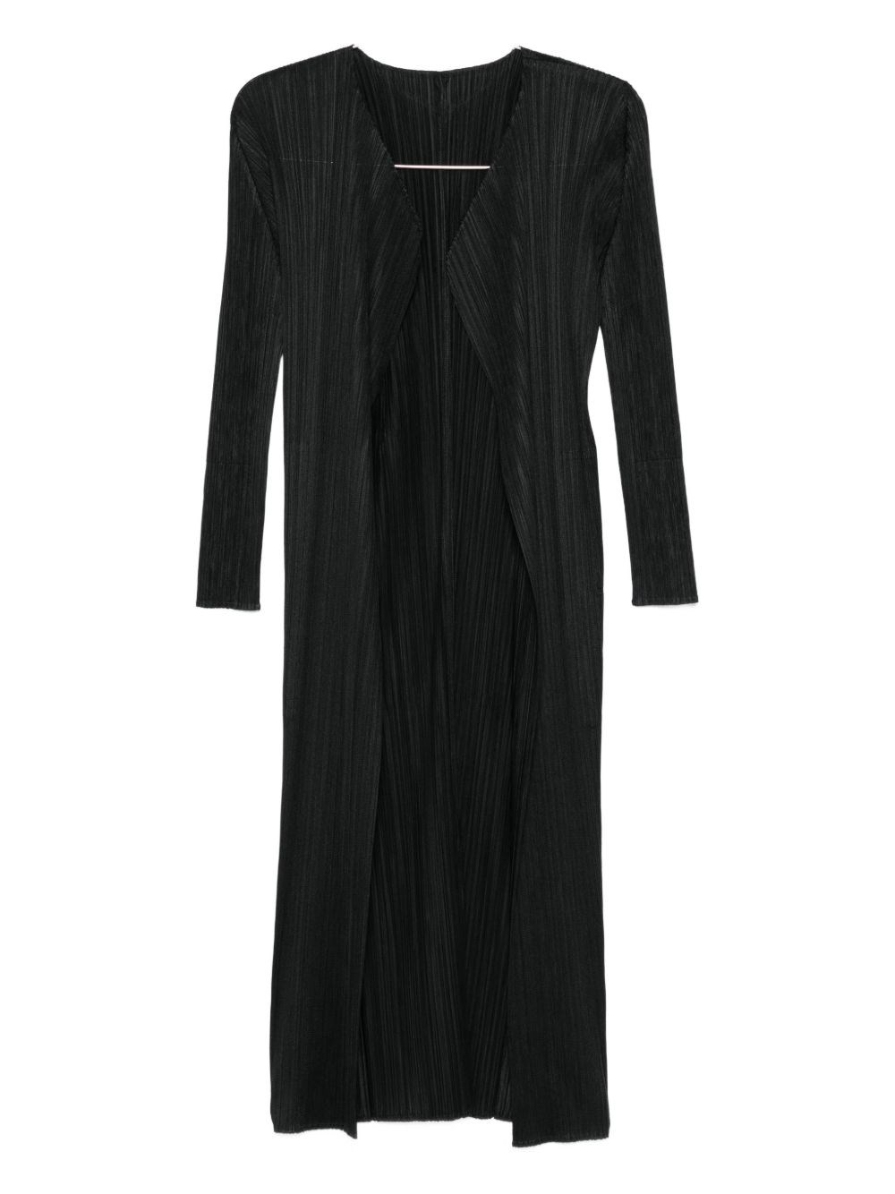 Issey Miyake Pleats Please Pleated Long Cardigan In Black