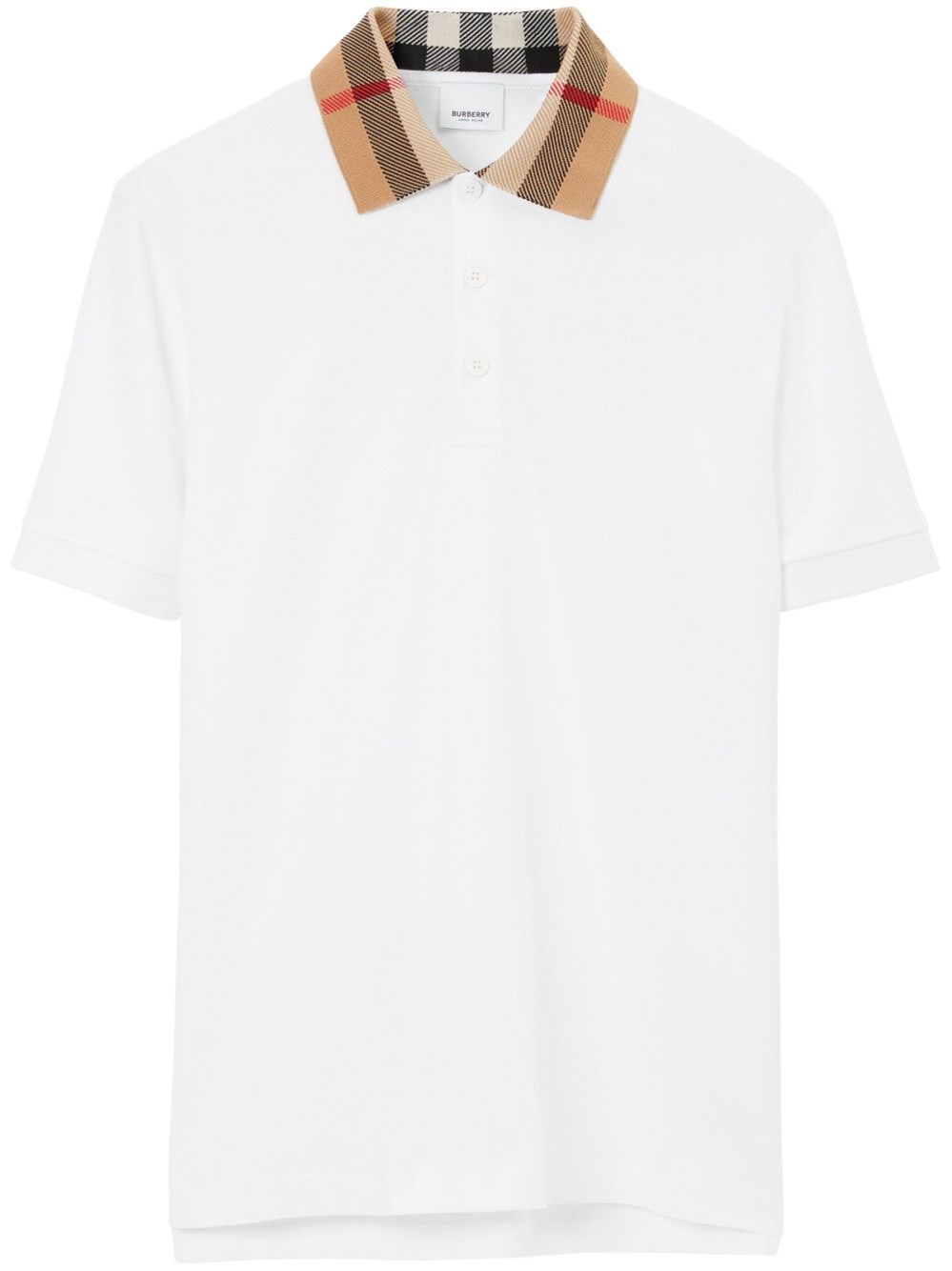 Burberry Check Collar Cotton Polo Shirt In White