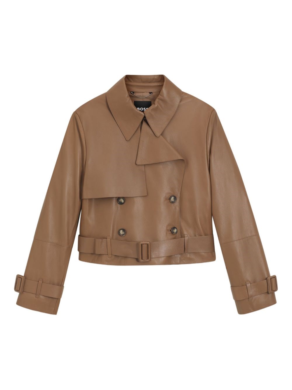 Hugo Boss Boss Satela Double Breasted Leather Jacket In Brown
