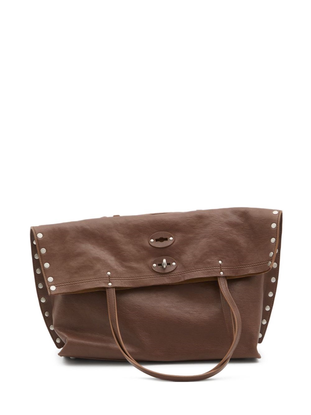 Zanellato Medium Leather Tote Bag With Metal Accents In Brown