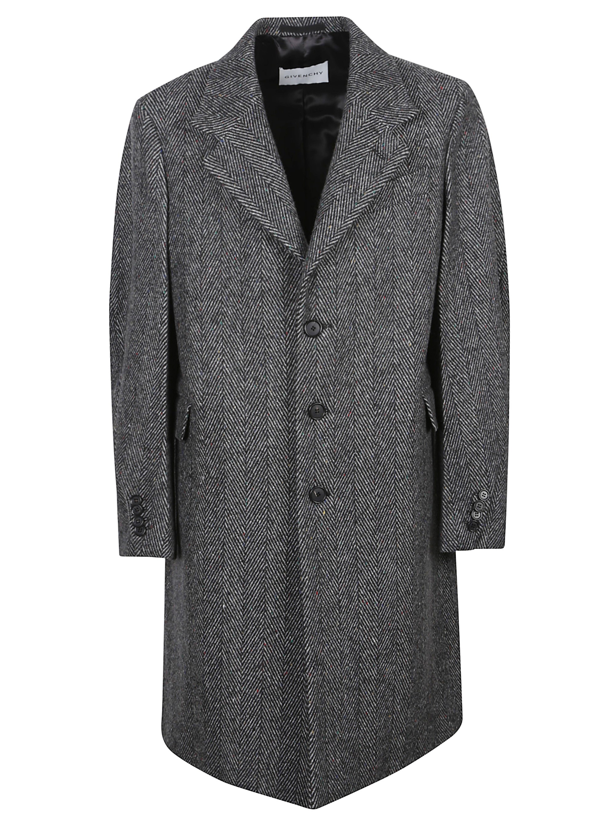 Givenchy Herringbone-pattern Notched-lapel Coat In Gray