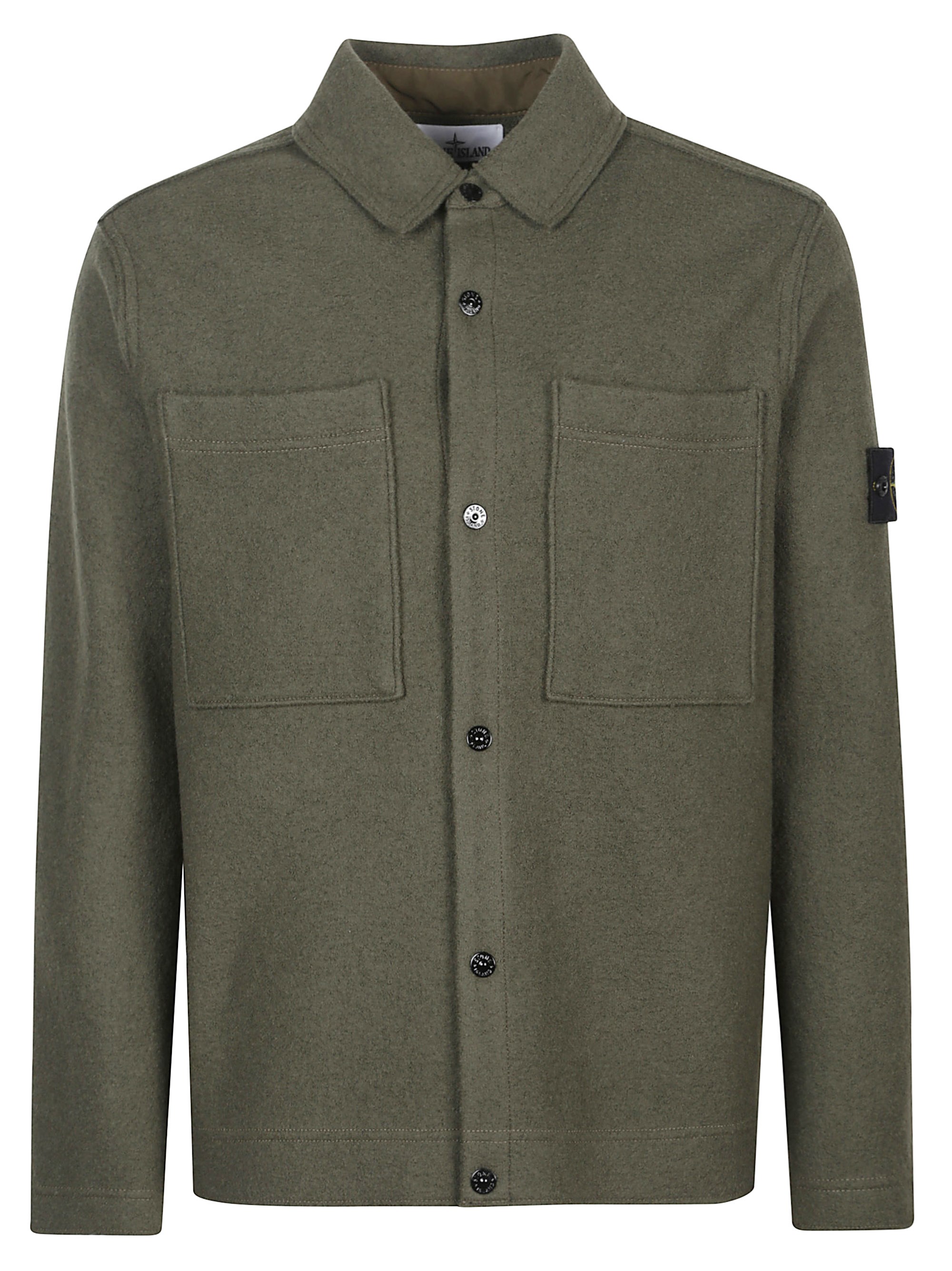 Stone Island Men's Wool Blend Snap Front Overshirt In Green