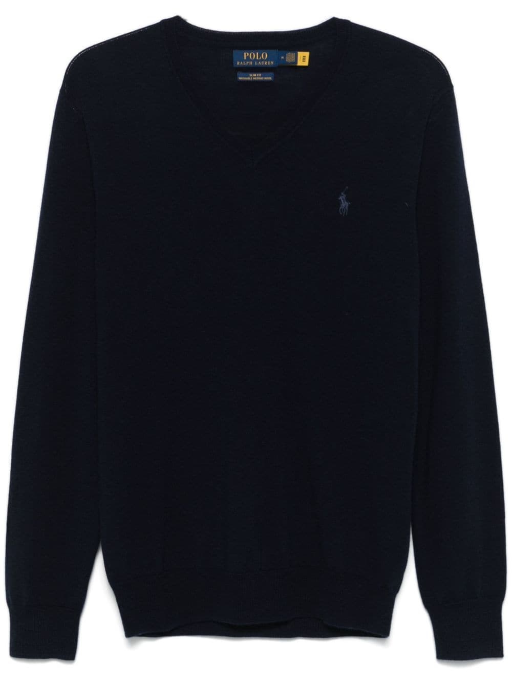 Polo Ralph Lauren Wool Slim Fit Sweater With Logo Embroidery In Blue