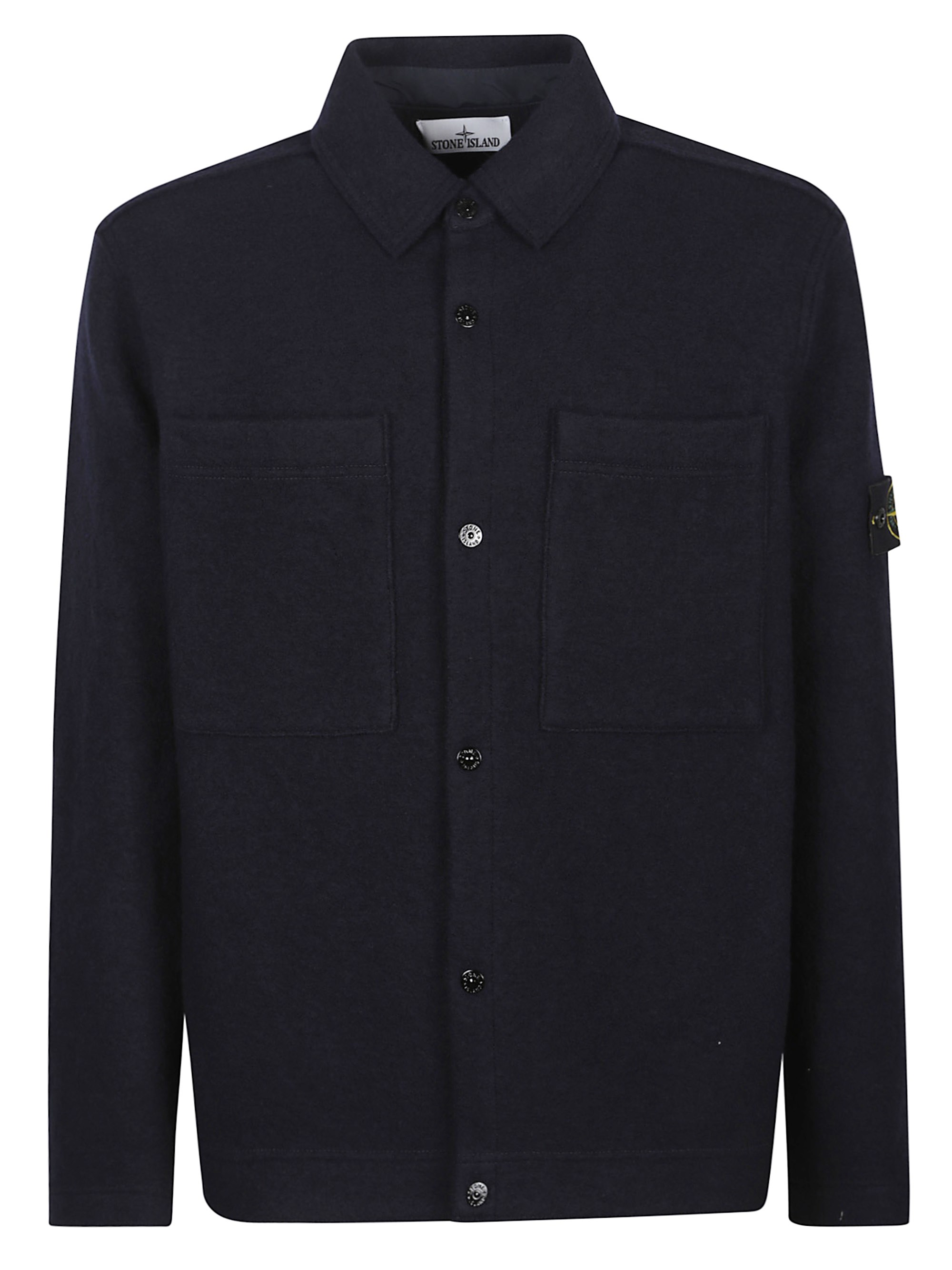 Stone Island Cardigan Sweather With Logo In Blue