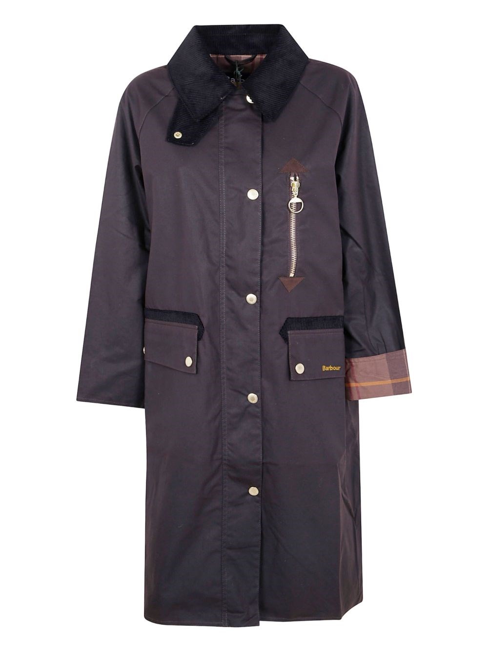 Barbour Brown Cotton Coat With Corduroy Collar And Tartan Details In Brown