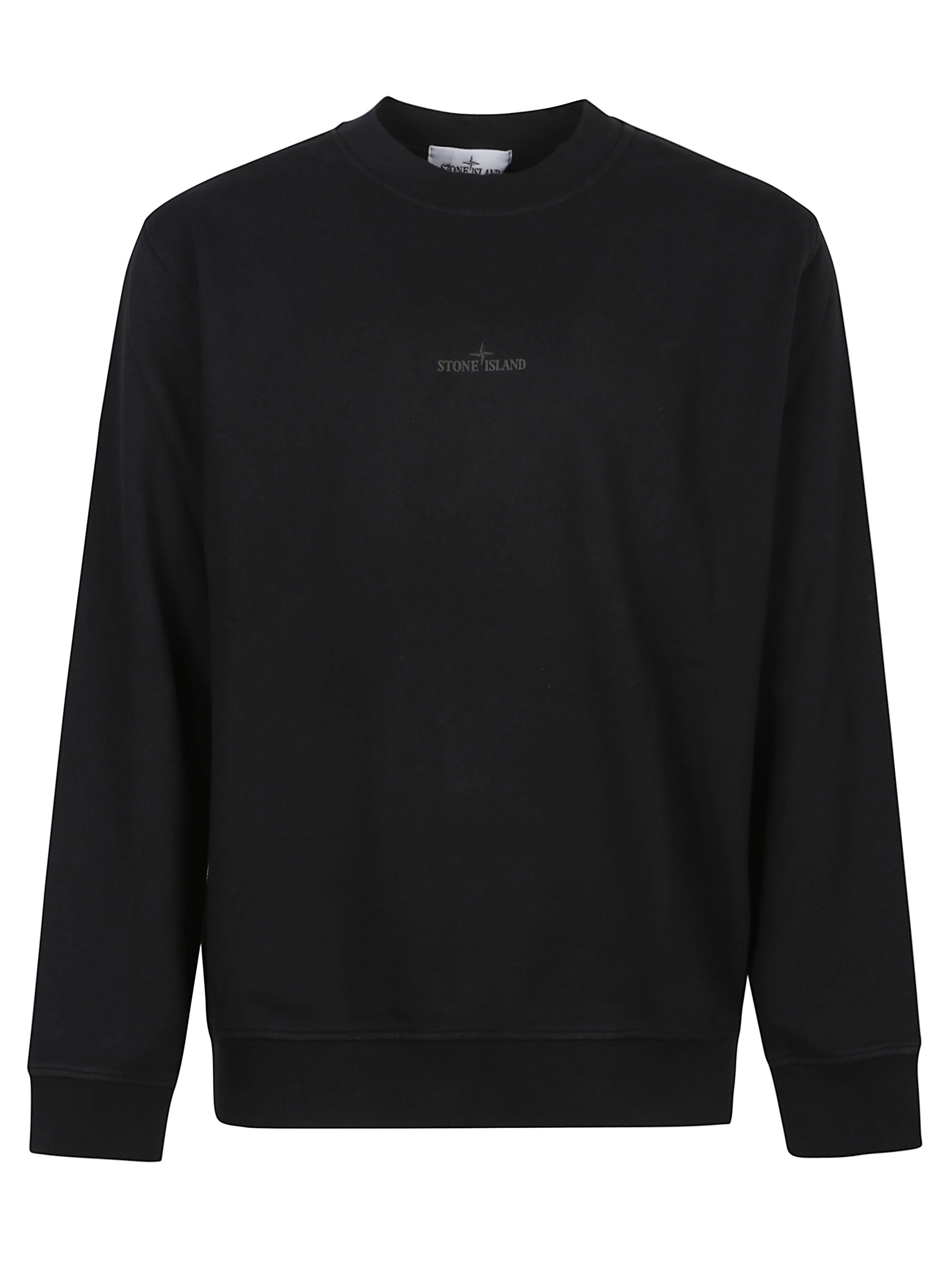 Stone Island Cotton Sweatshirt With Embroidered Logo In Black