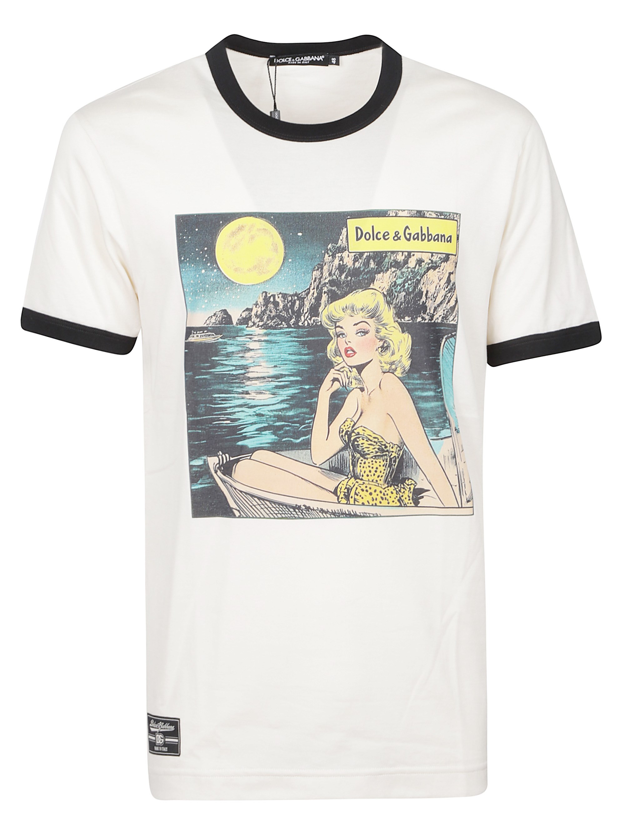 Dolce & Gabbana Crew Neck Graphic Print T-shirt In Metallic