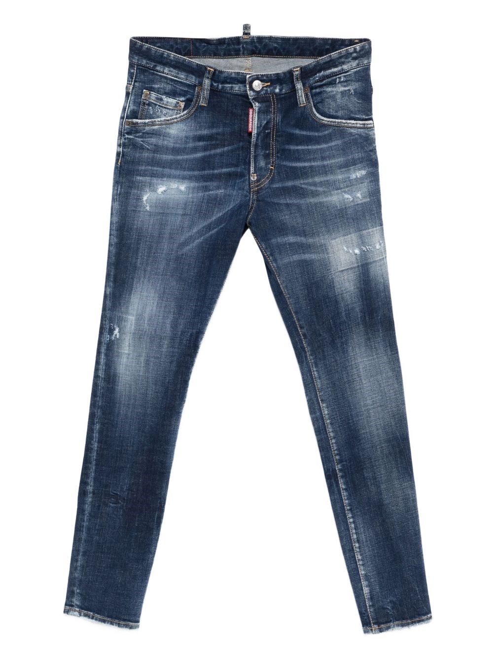 Dsquared2 Navy Blue Distressed Skater Jeans With Five-pocket Design In Blue