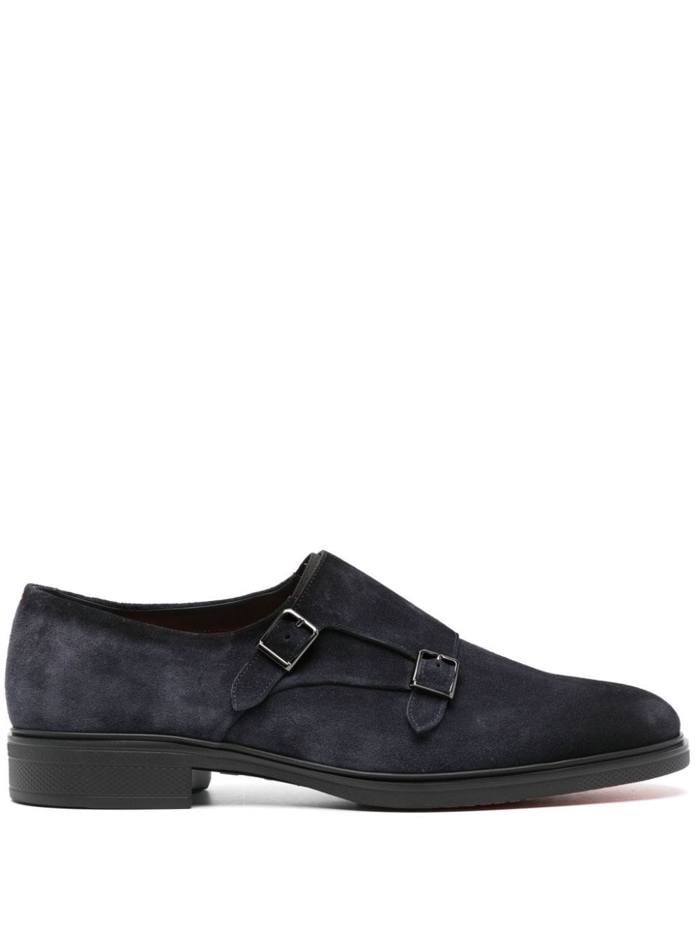 Santoni Round Toe Calf Suede Brogues With Rubber Sole In Blue