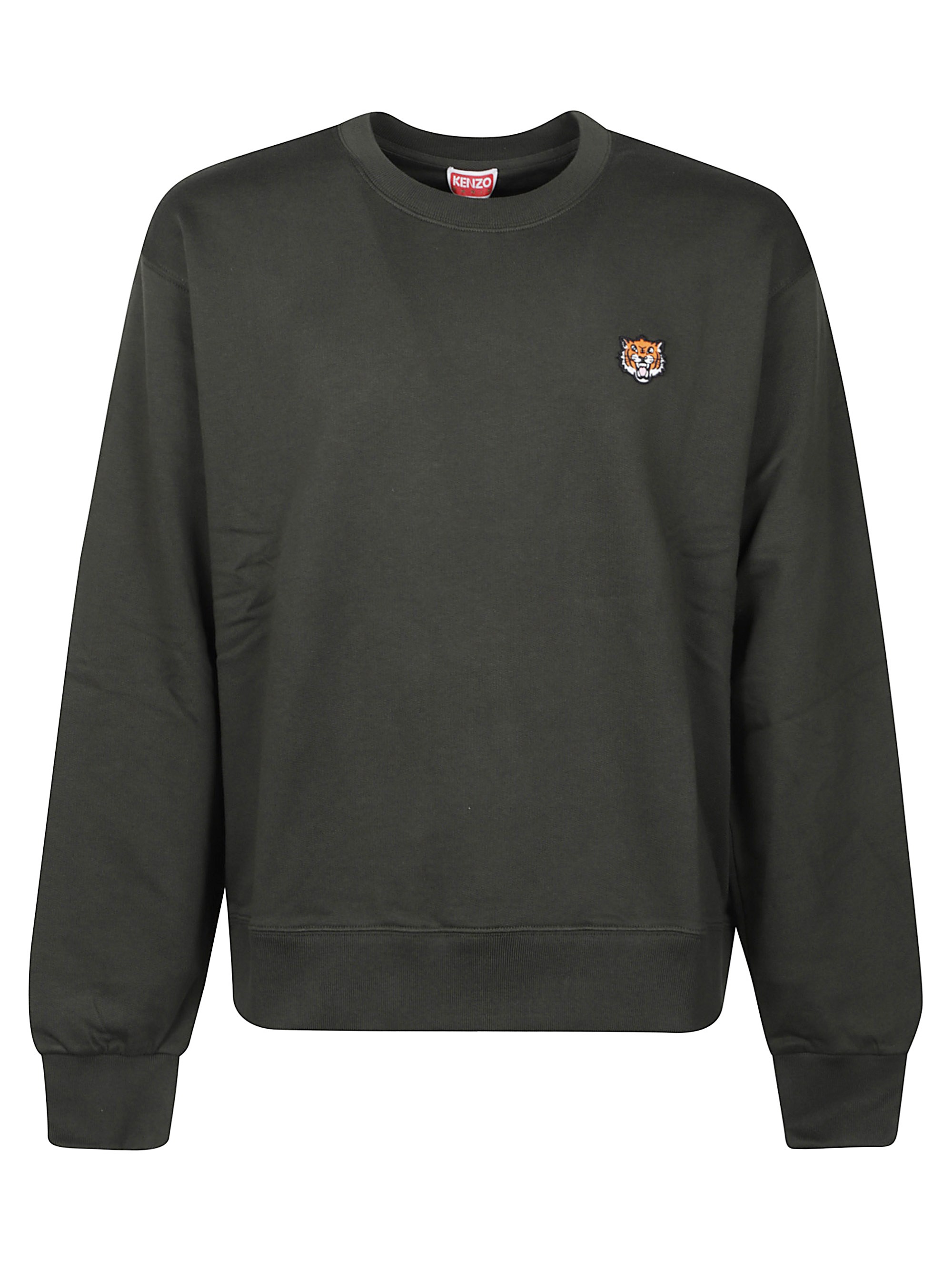 Kenzo Crew Neck Cotton Sweatshirt With Ribbed Cuffs In Green