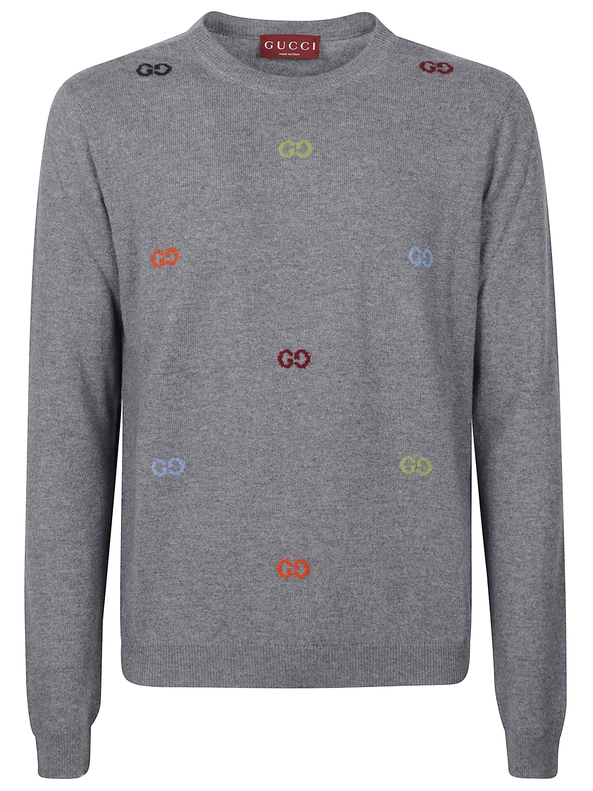 Gucci Men Long Sleeve Crew-neck Cashmere Sweater In Gray