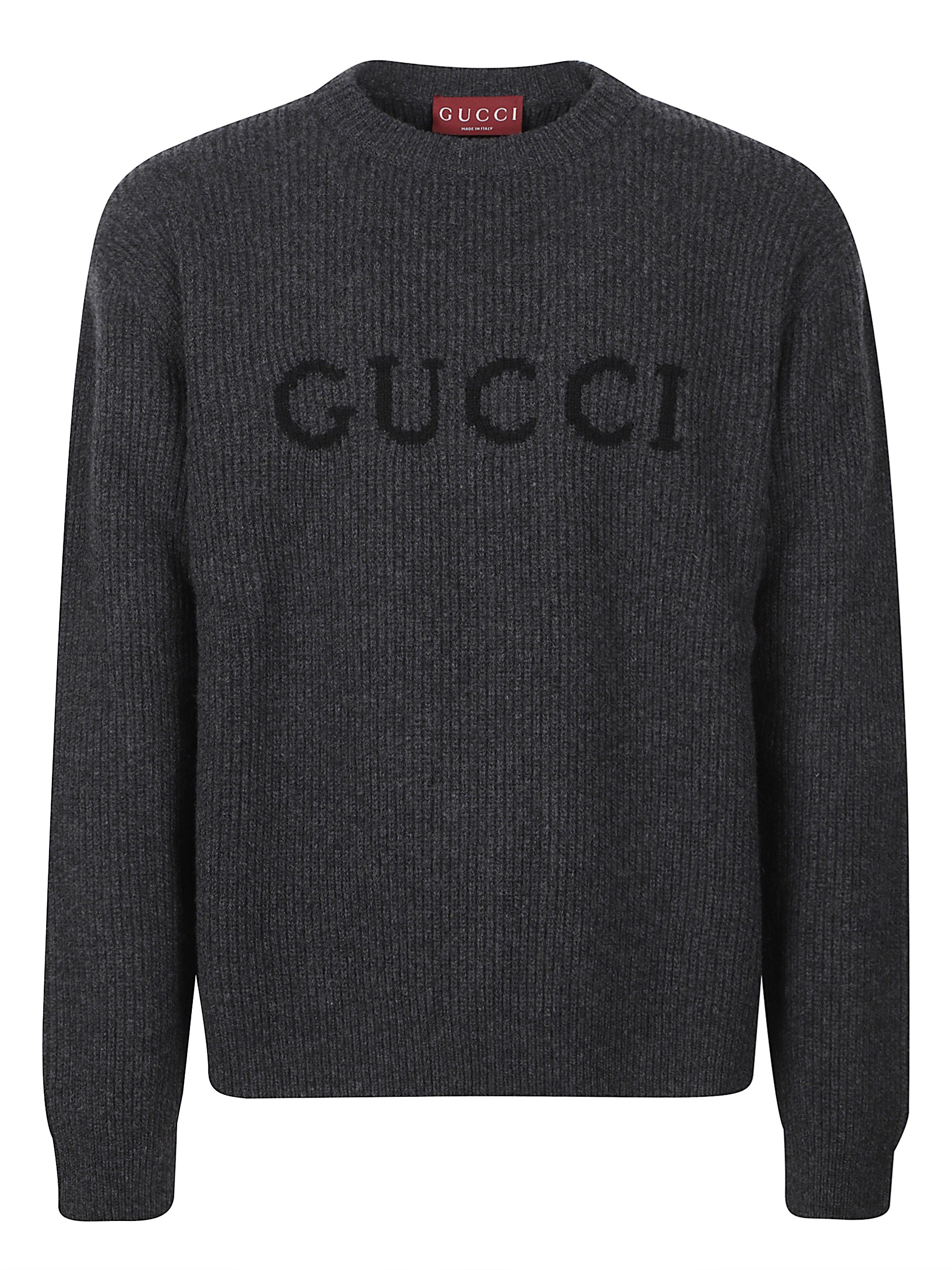 Gucci Logo-embroidered Ribbed Sweater In Gray