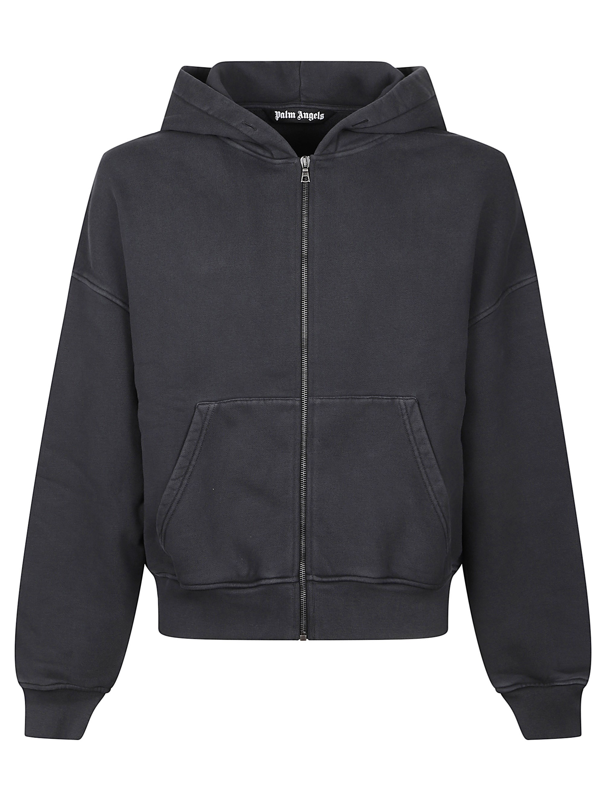 Palm Angels Hooded Sweatshirt With Zip With Logo In Black