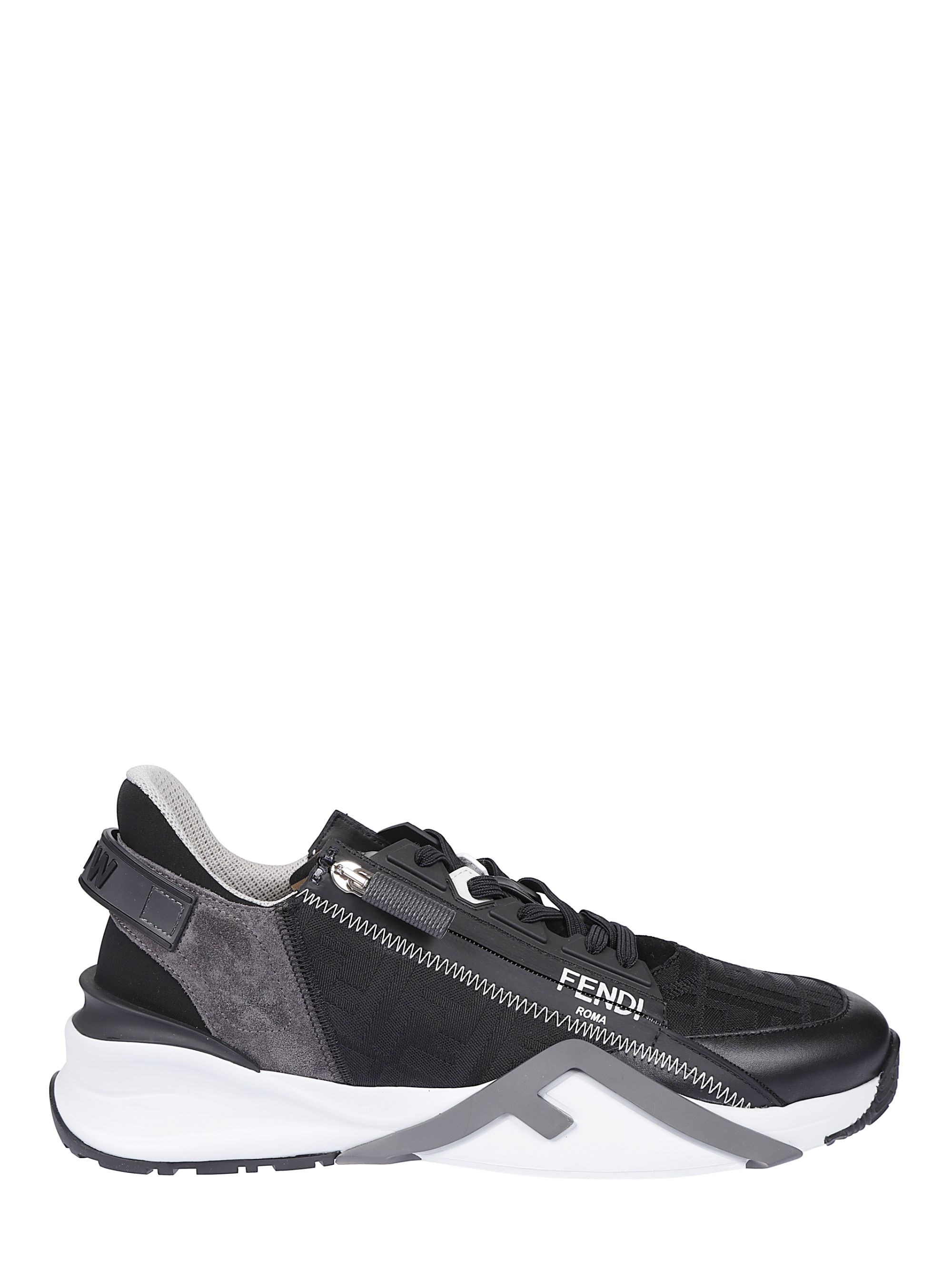 Fendi Structured Stitched Collar Sole Sneakers In Black