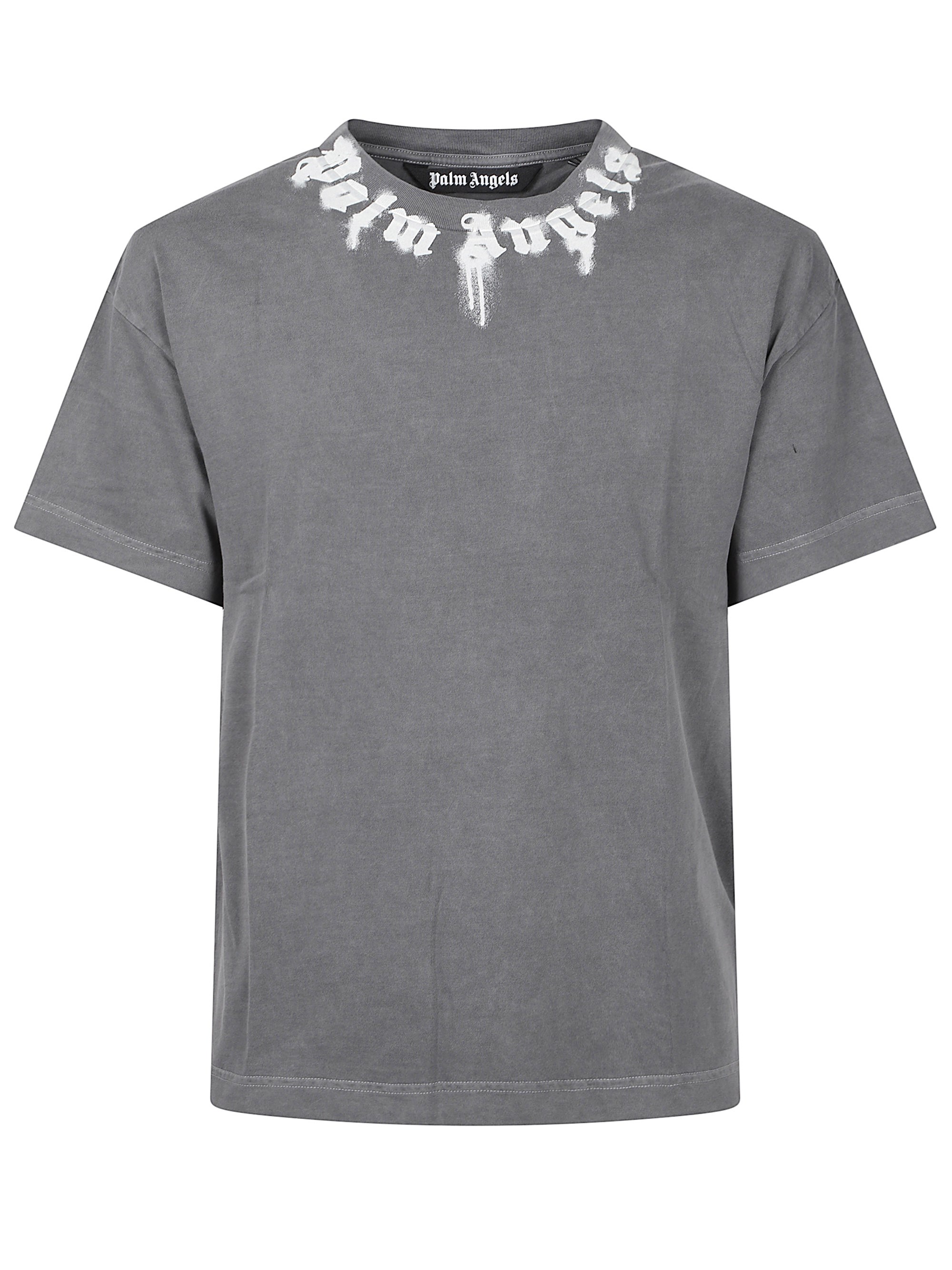 Palm Angels Gradient Gray Cotton T-shirt With Contrast Print In Animal Print