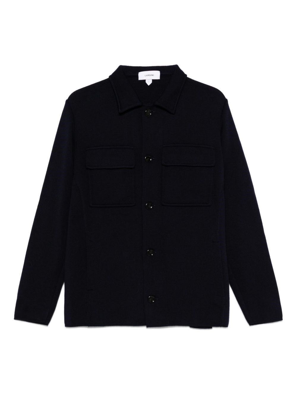 Lardini Knitted Jacket With Collared Front Pockets In Blue