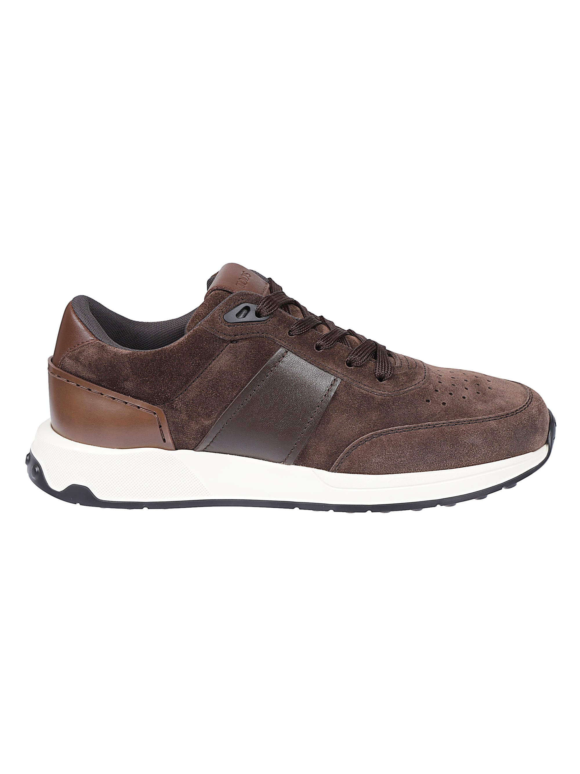 Tod's Suede And Leather Sneakers With Perforated Detailing In Brown