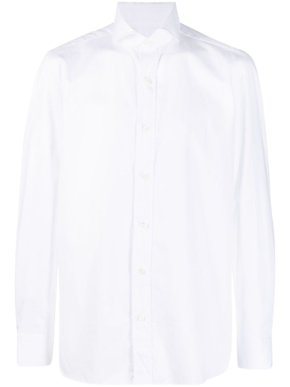 Borrelli Structured Collar Twill Shirt With Button-down Front In White
