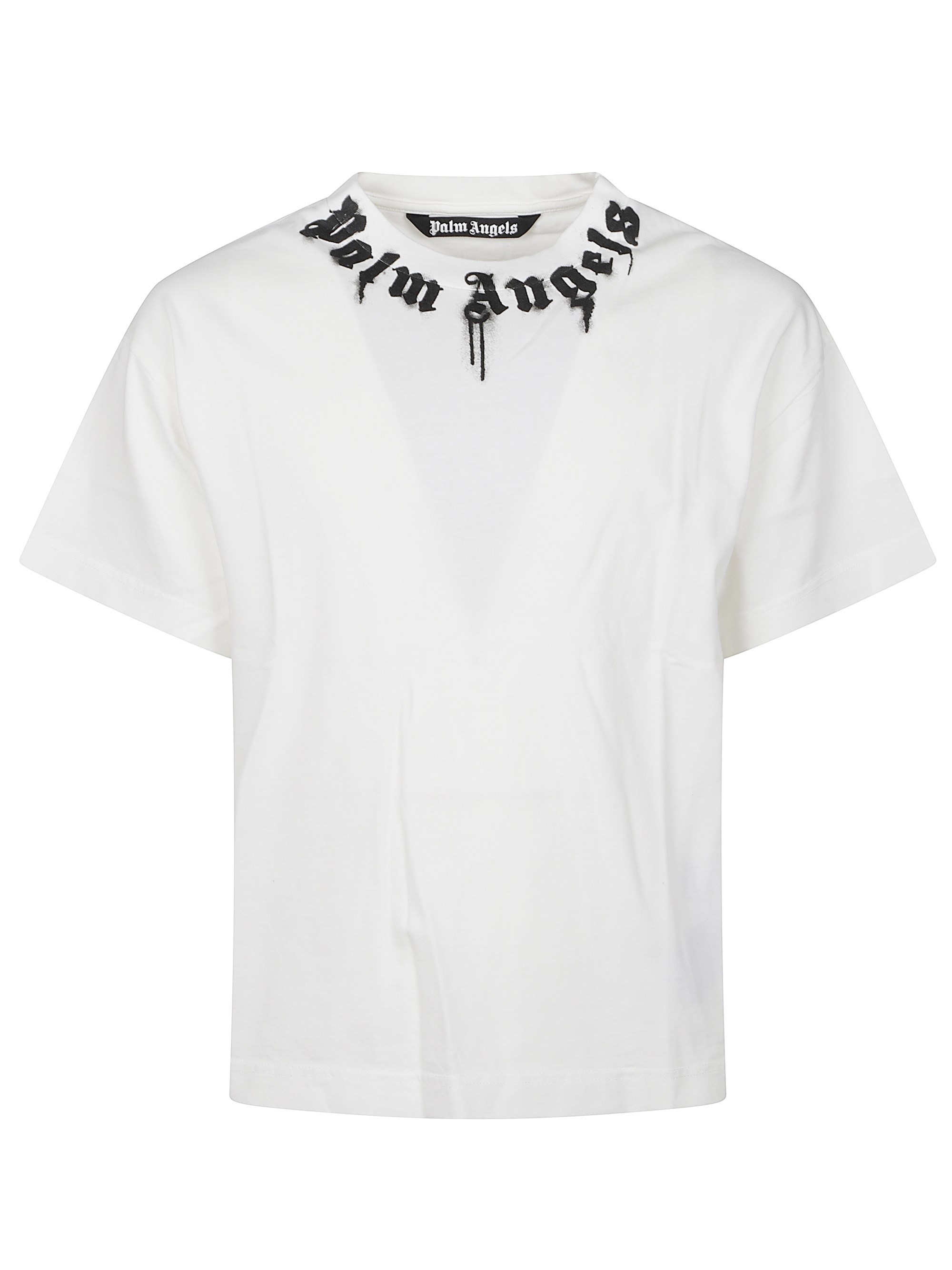 Palm Angels Classic Fit White Cotton T-shirt With Graphic Branding In White