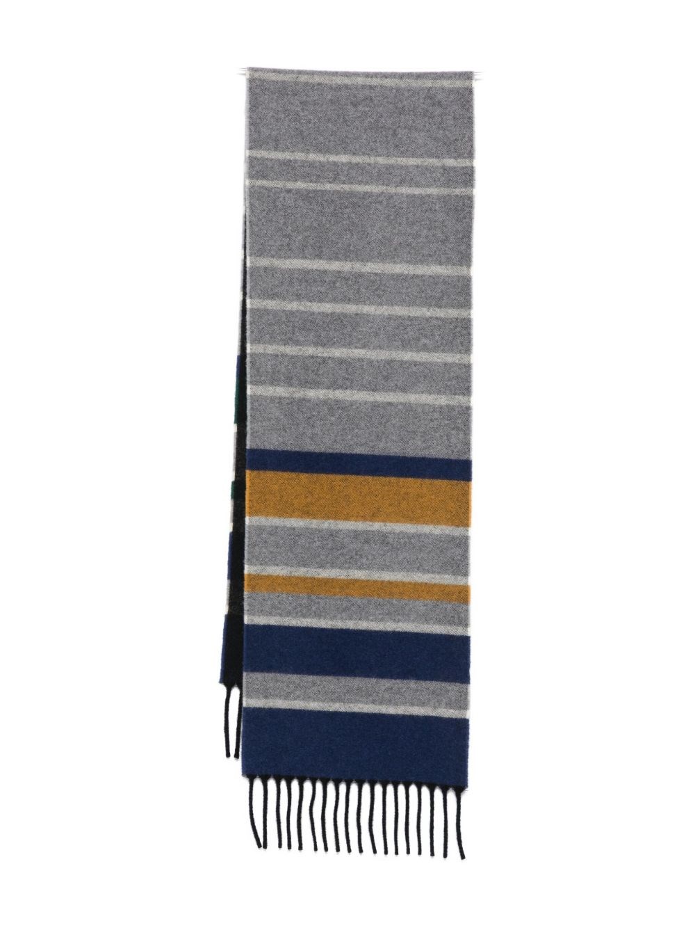 Paul Smith Color Block Striped Scarf With Fringed Ends In Multi