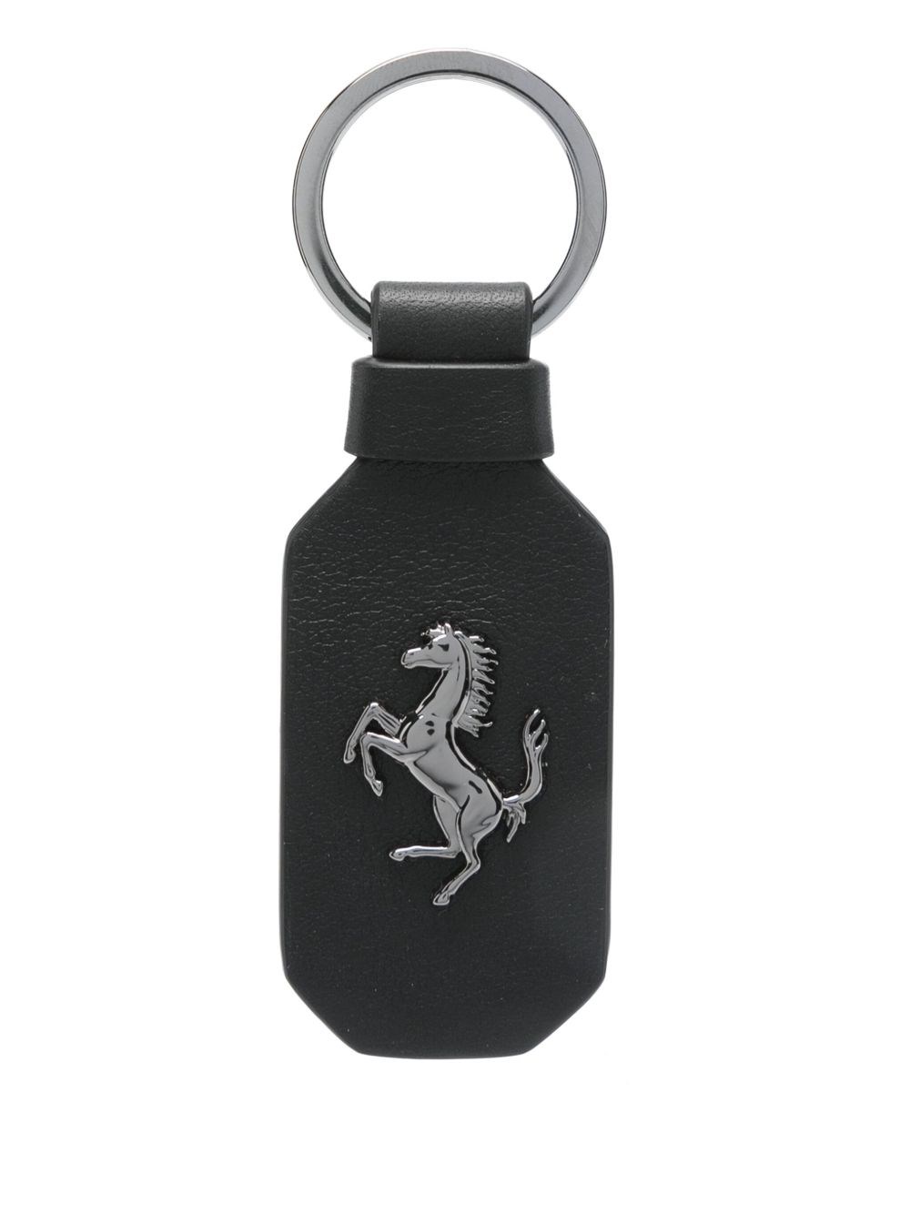 Ferrari Logo Embossed Rectangular Key Ring In Black