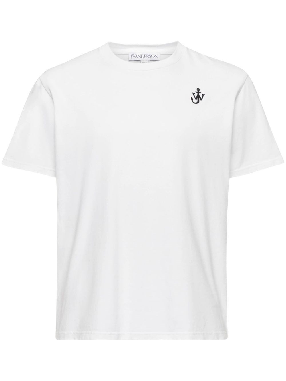 Jw Anderson Men White Crewneck T-shirt With Logo Embroidery On The Front In Cotton Man In White