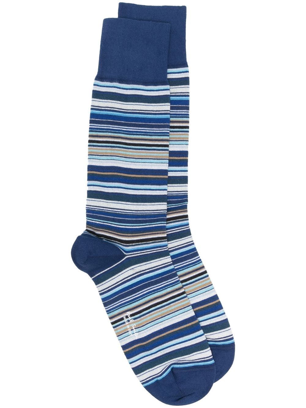 Paul Smith Multicolored Fine Striped Socks In Blue
