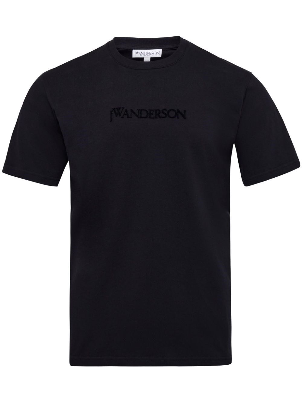 Jw Anderson Men Black Crewneck T-shirt With Logo Lettering Embroidery On The Front In Cotton Man In Black